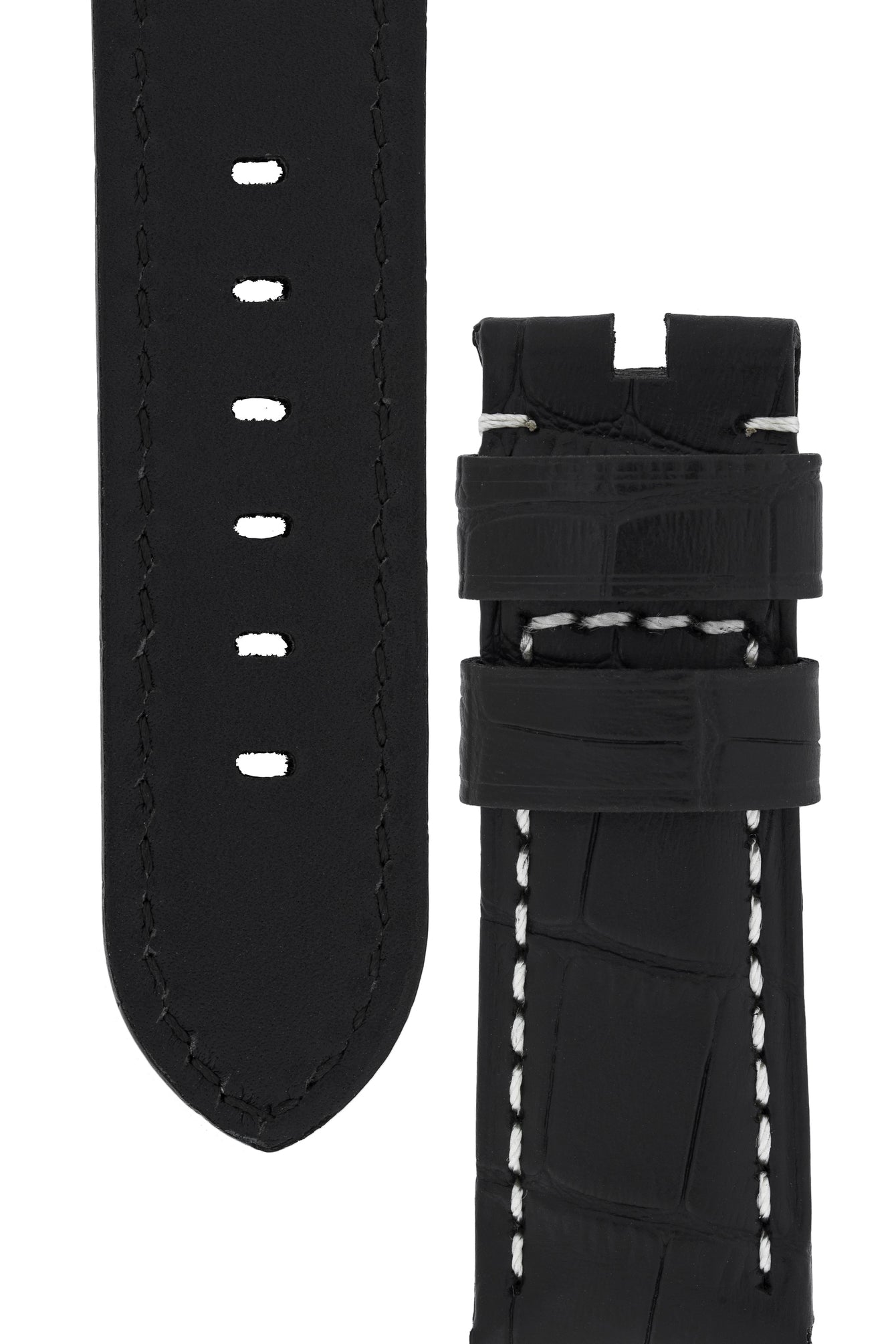 Panerai-Style Alligator-Embossed Watch Strap in BLACK / WHITE