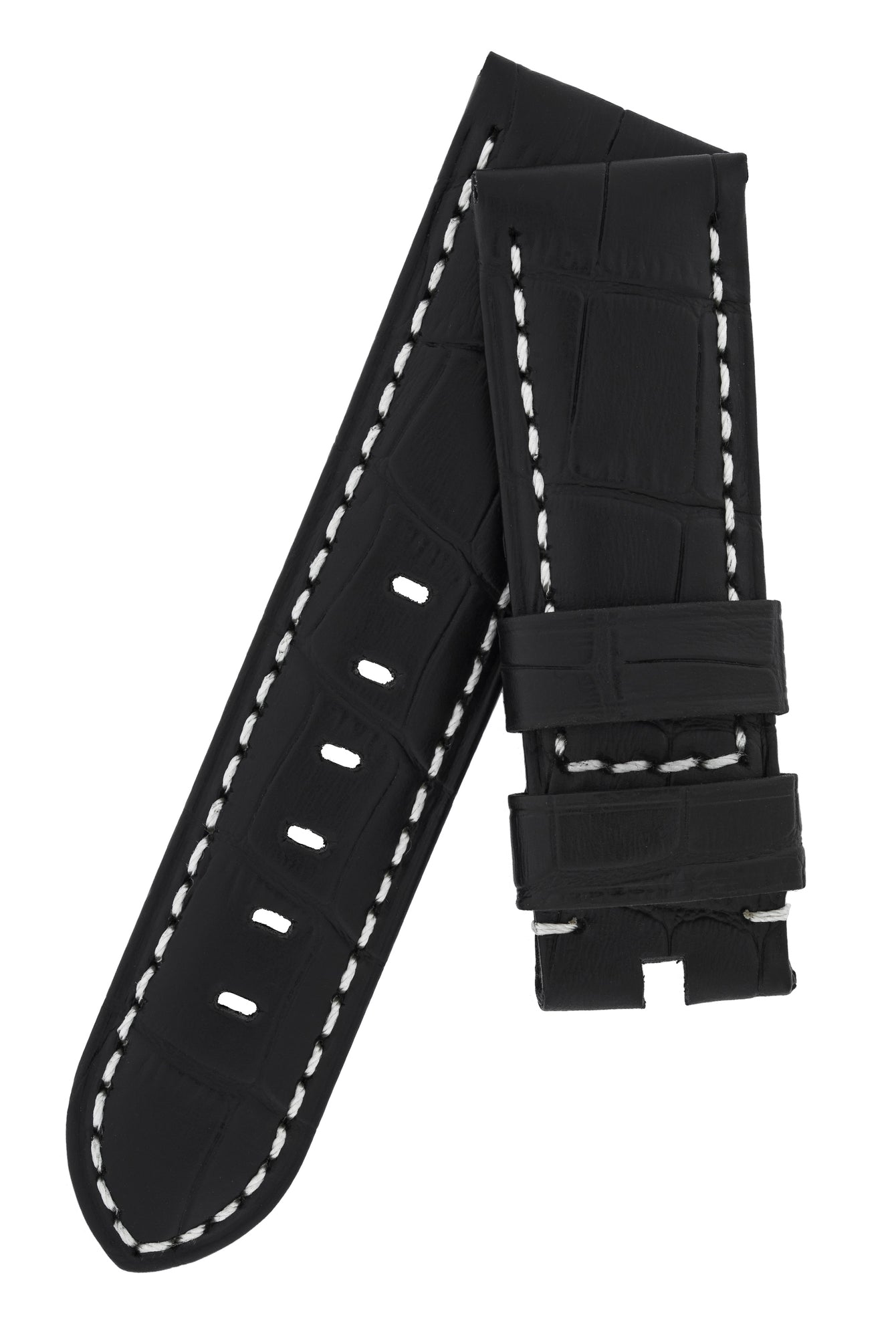 Panerai-Style Alligator-Embossed Watch Strap in BLACK / WHITE