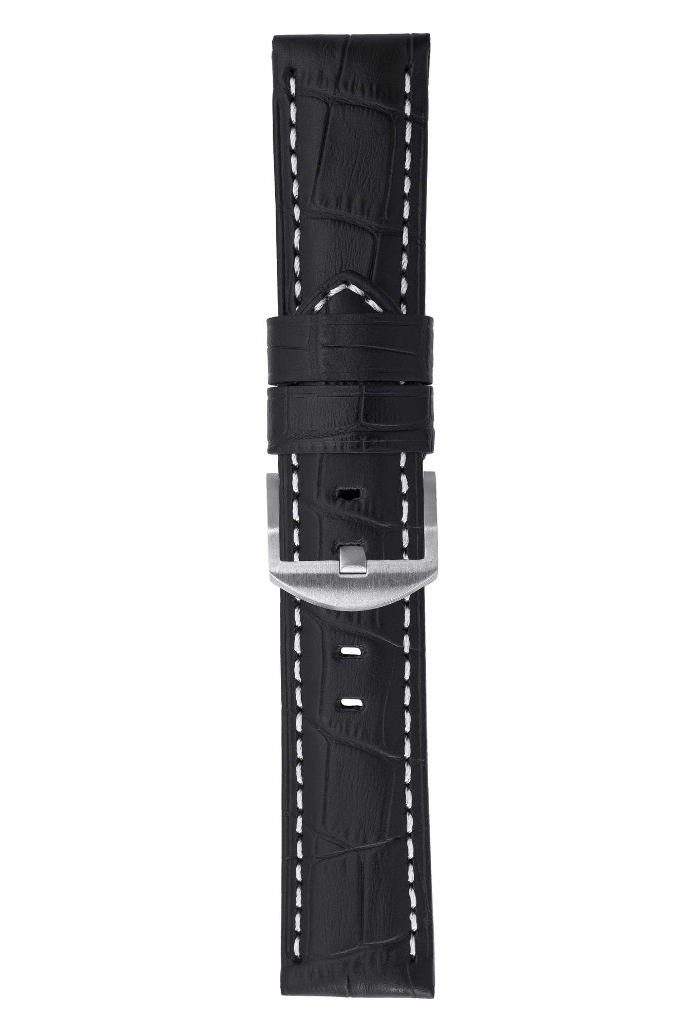 Panerai-Style Alligator-Embossed Watch Strap in BLACK / WHITE