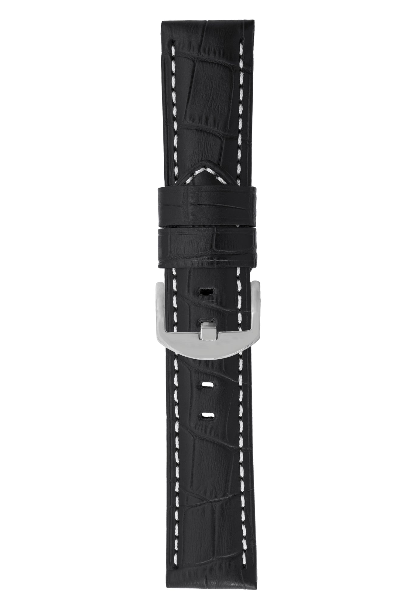 Panerai-Style Alligator-Embossed Watch Strap in BLACK / WHITE