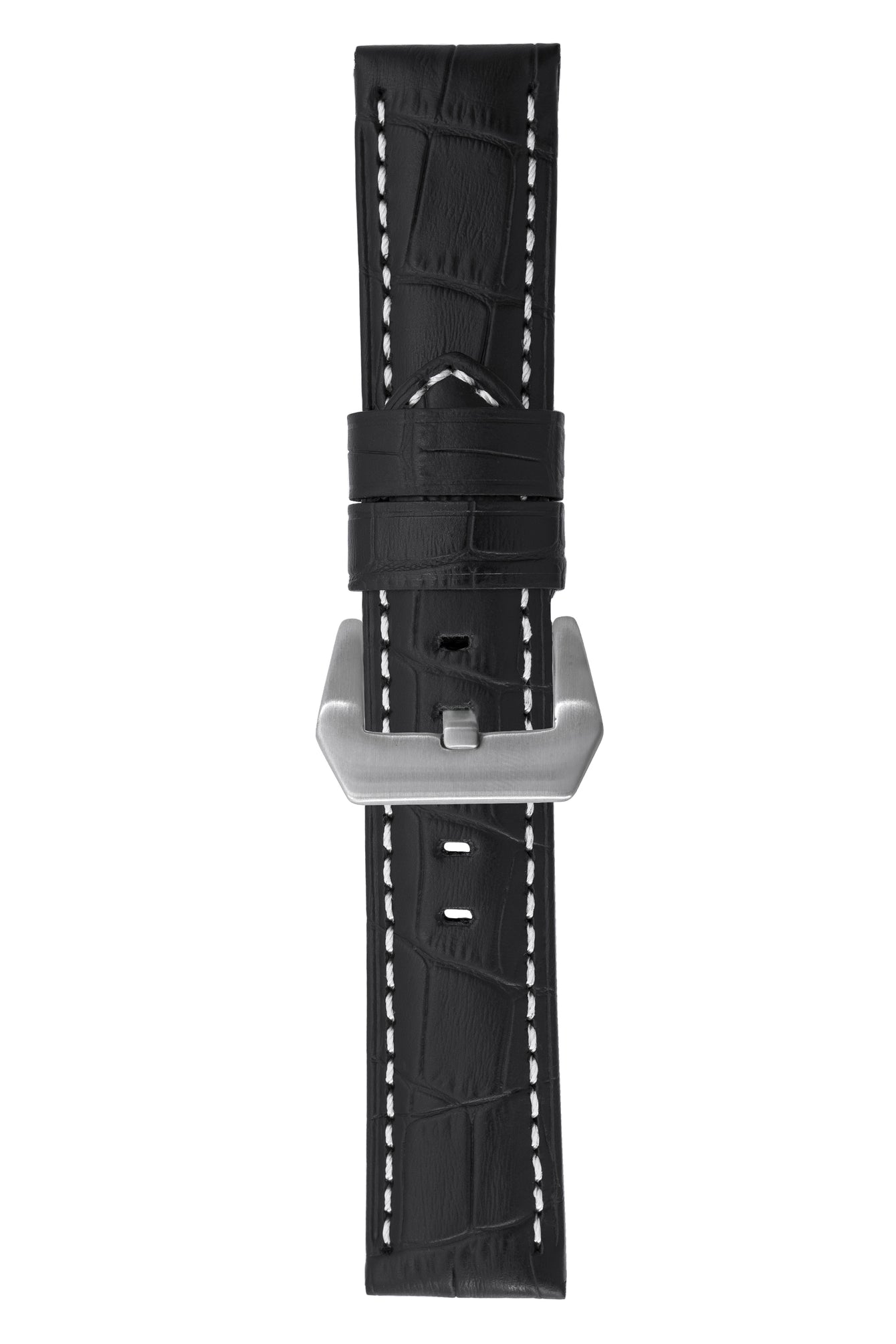 Panerai-Style Alligator-Embossed Watch Strap in BLACK / WHITE