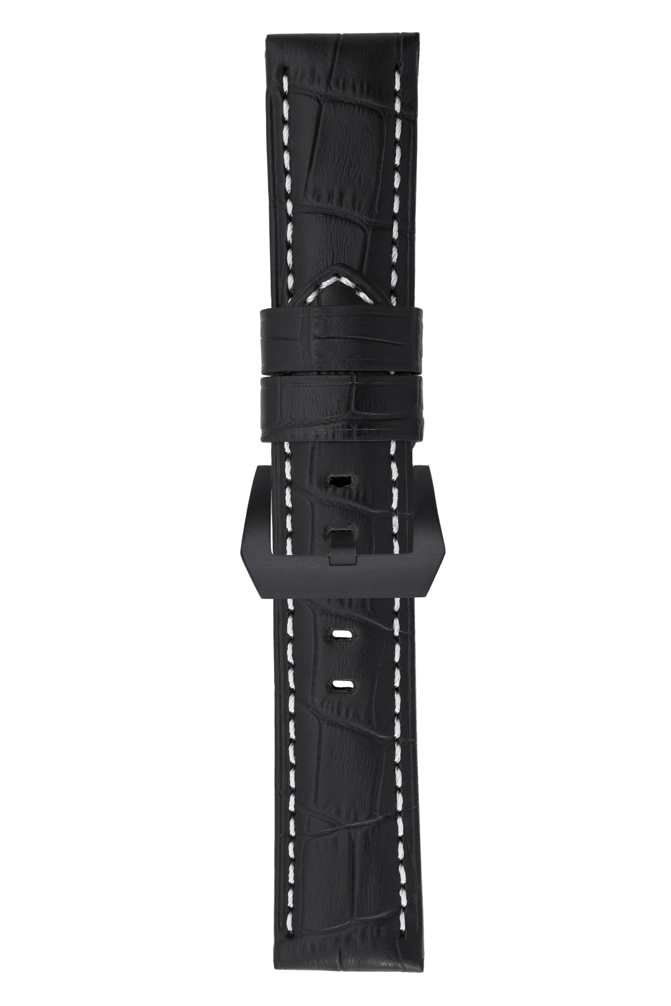 Panerai-Style Alligator-Embossed Watch Strap in BLACK / WHITE