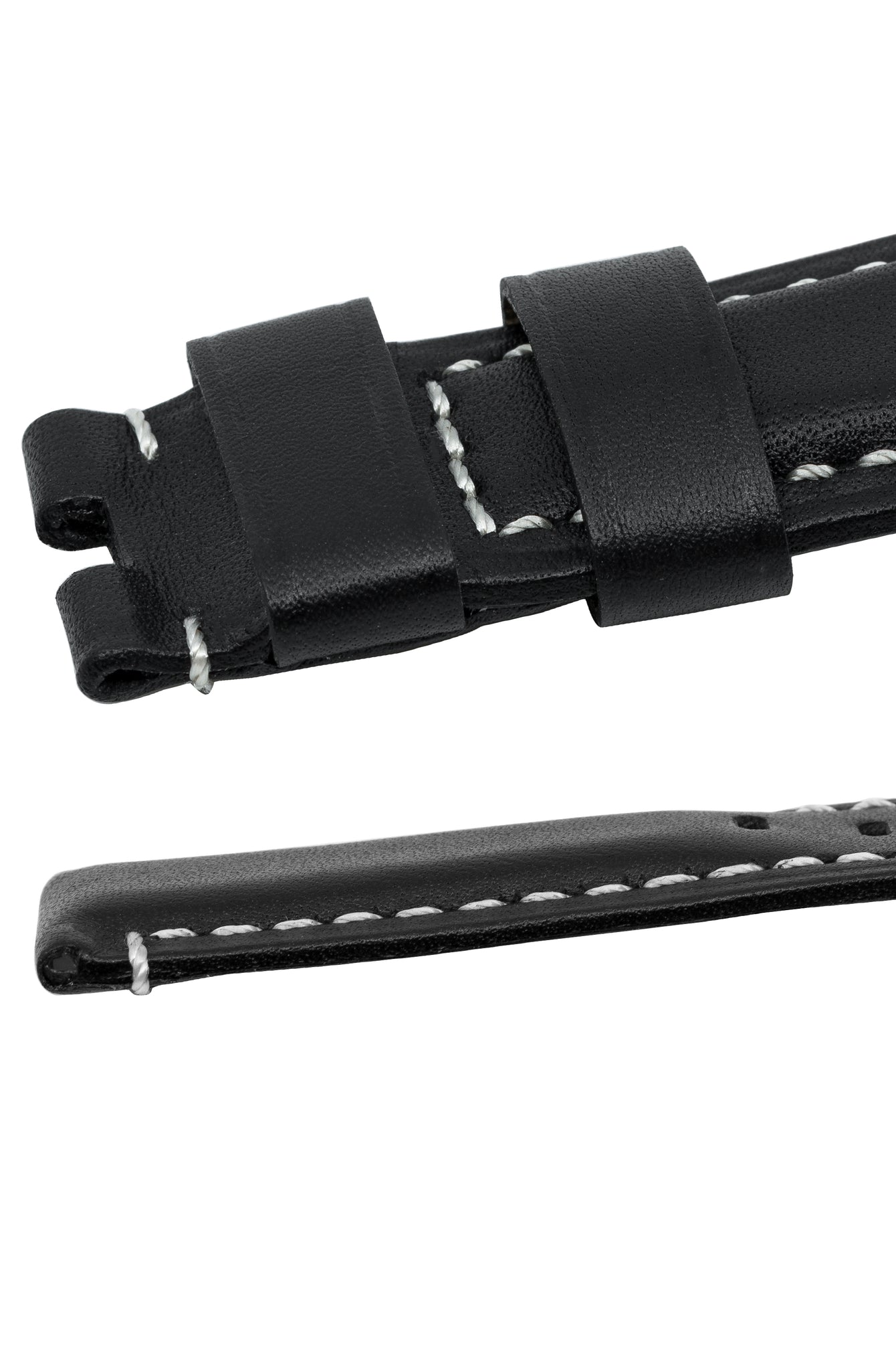 Panerai-Style Calf Leather Deployment Watch Strap in BLACK