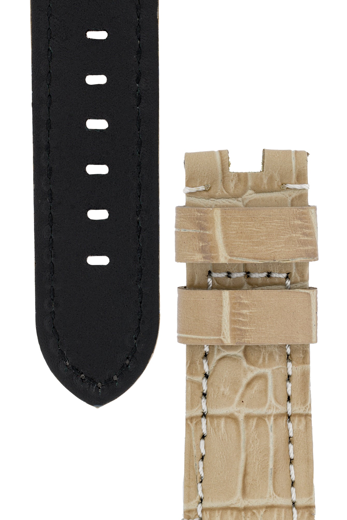 Panerai-Style Alligator-Embossed Deployment Watch Strap in BEIGE