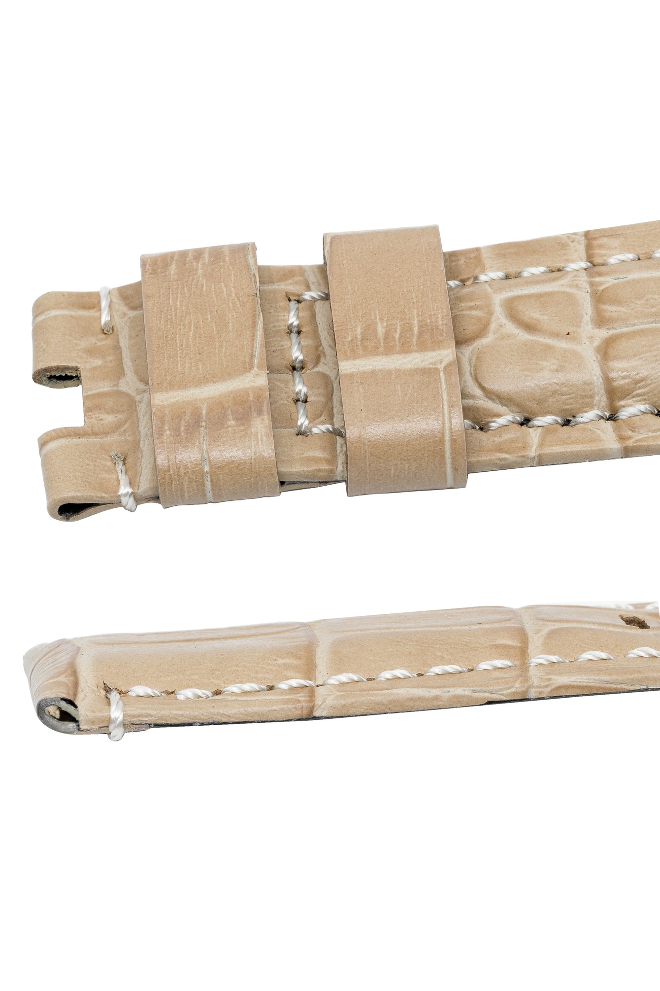 Panerai-Style Alligator-Embossed Deployment Watch Strap in BEIGE