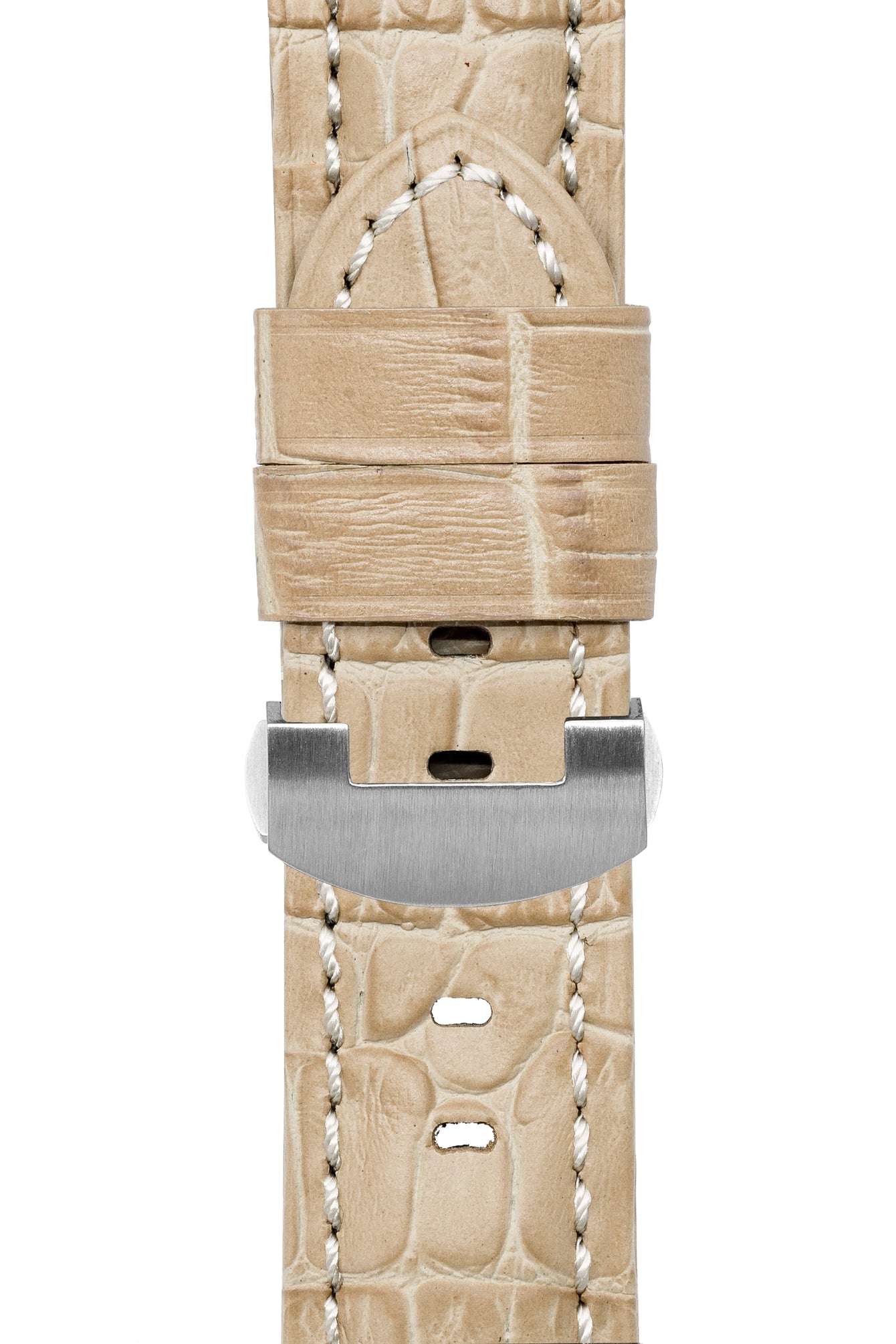 Panerai-Style Alligator-Embossed Deployment Watch Strap in BEIGE