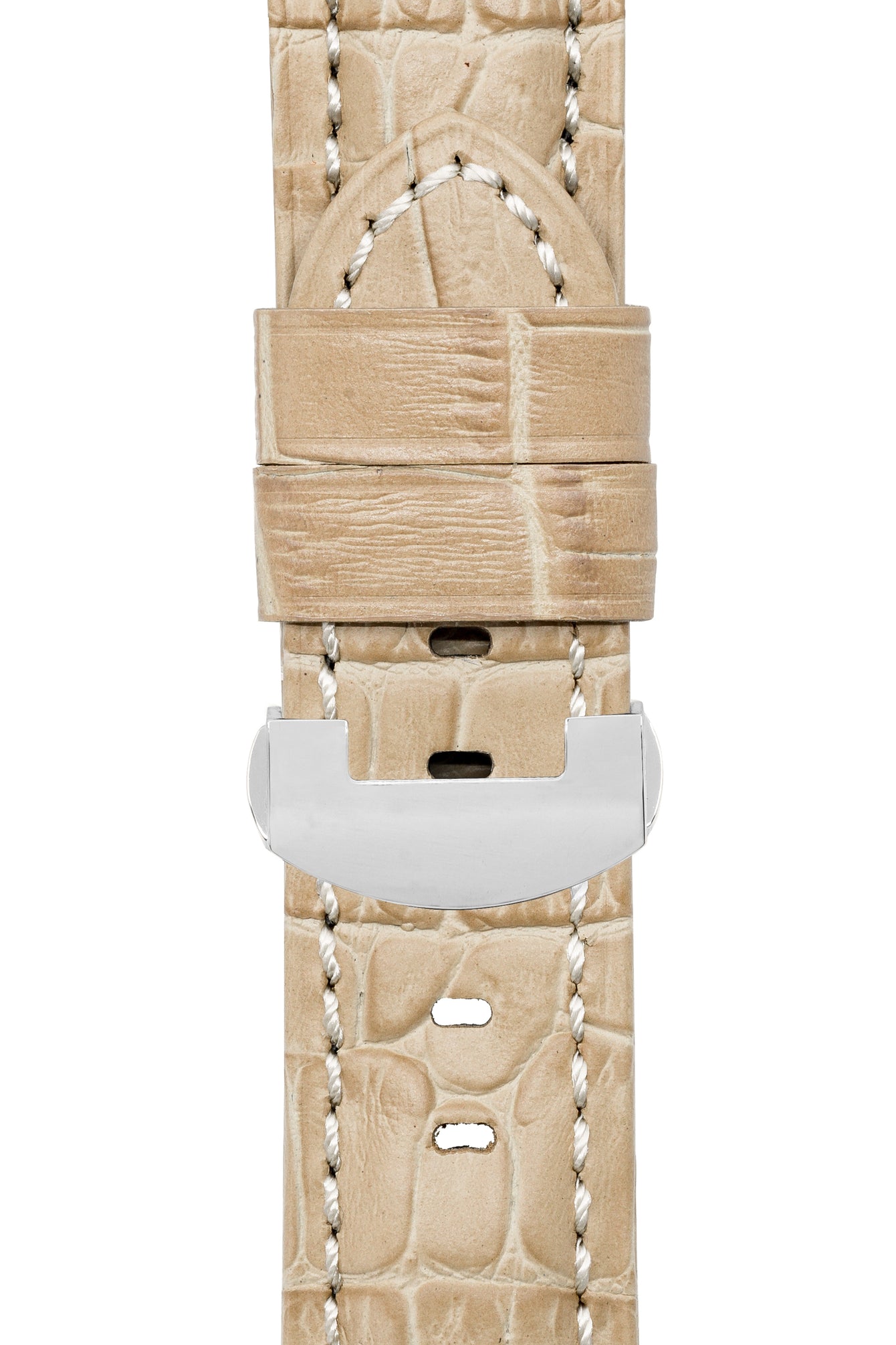 Panerai-Style Alligator-Embossed Deployment Watch Strap in BEIGE