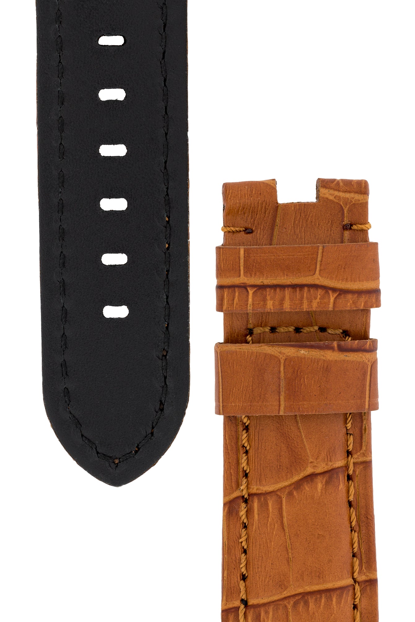 Panerai-Style Alligator-Embossed Deployment Watch Strap in BROWN / BROWN