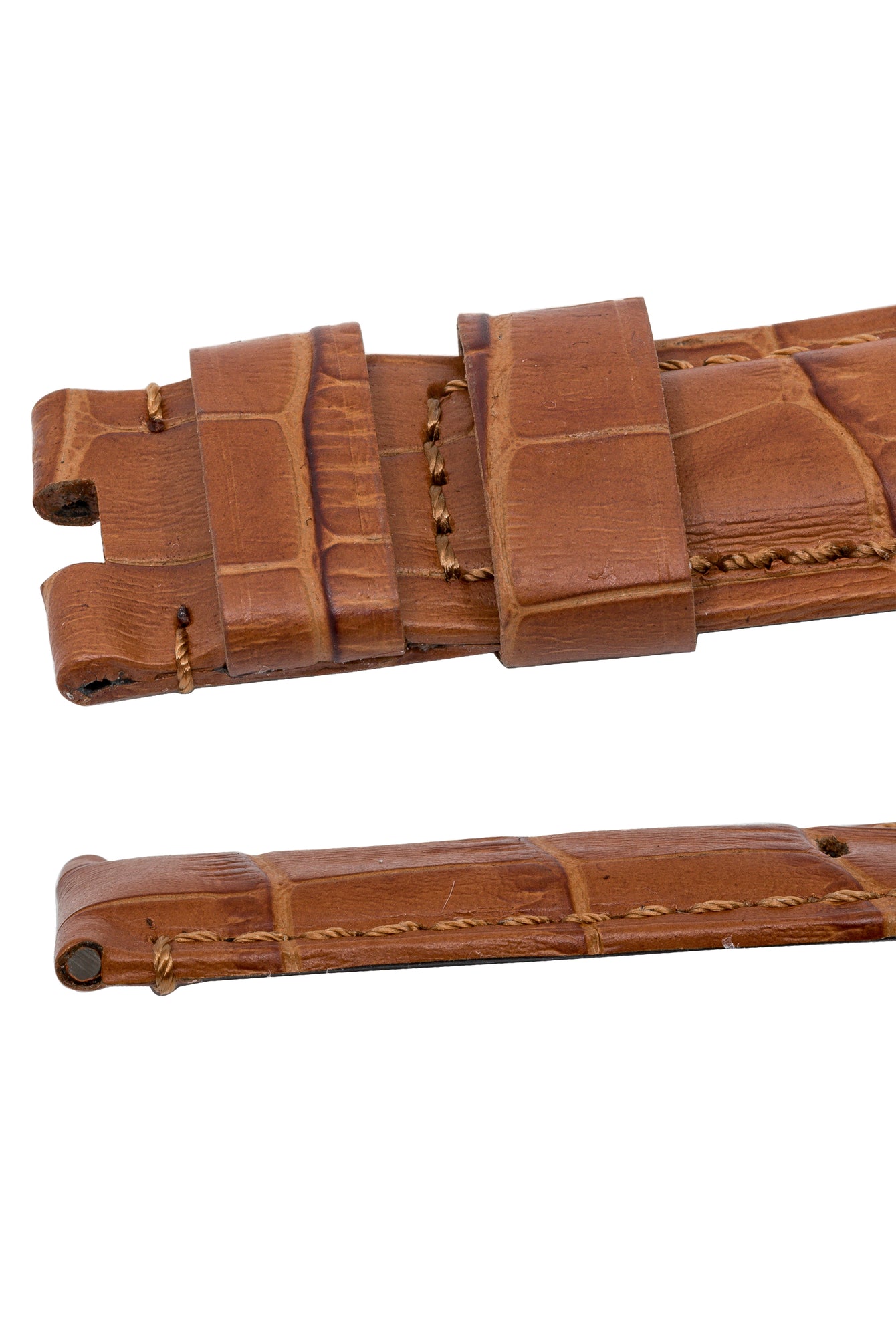 Panerai-Style Alligator-Embossed Deployment Watch Strap in BROWN / BROWN