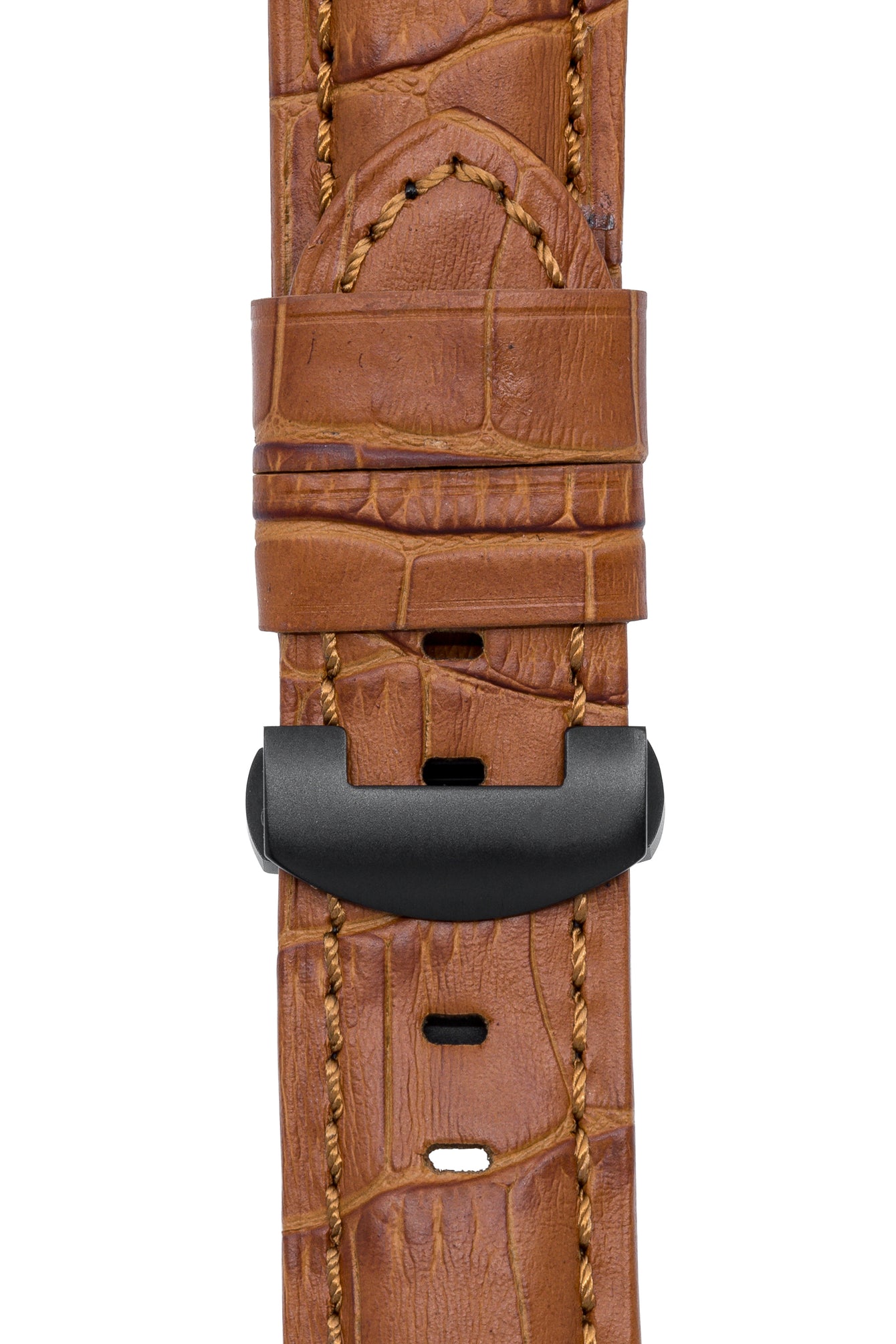 Panerai-Style Alligator-Embossed Deployment Watch Strap in BROWN / BROWN