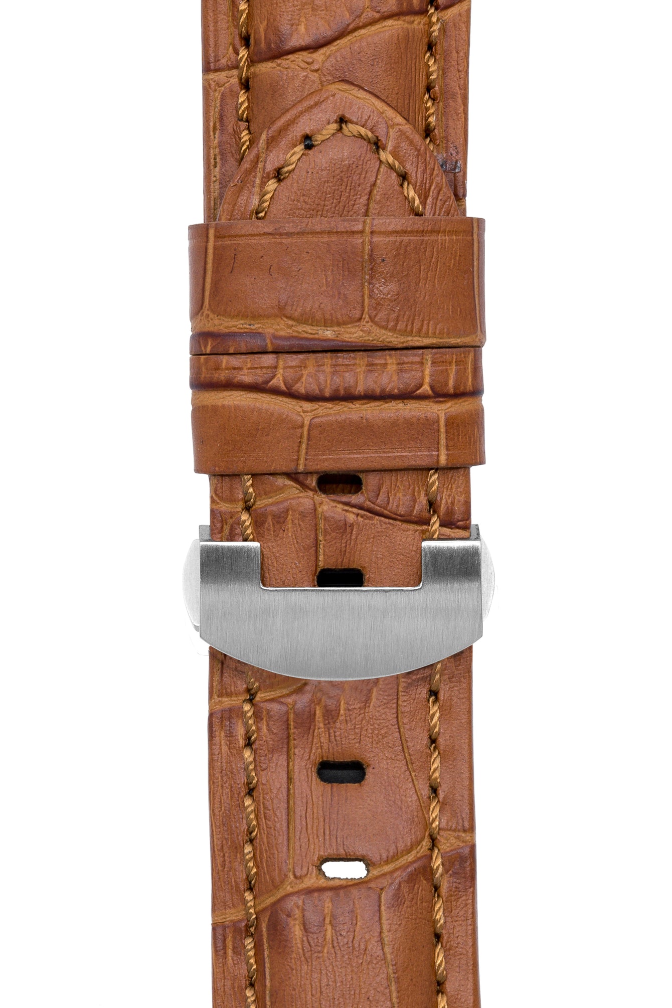 Panerai-Style Alligator-Embossed Deployment Watch Strap in BROWN / BROWN