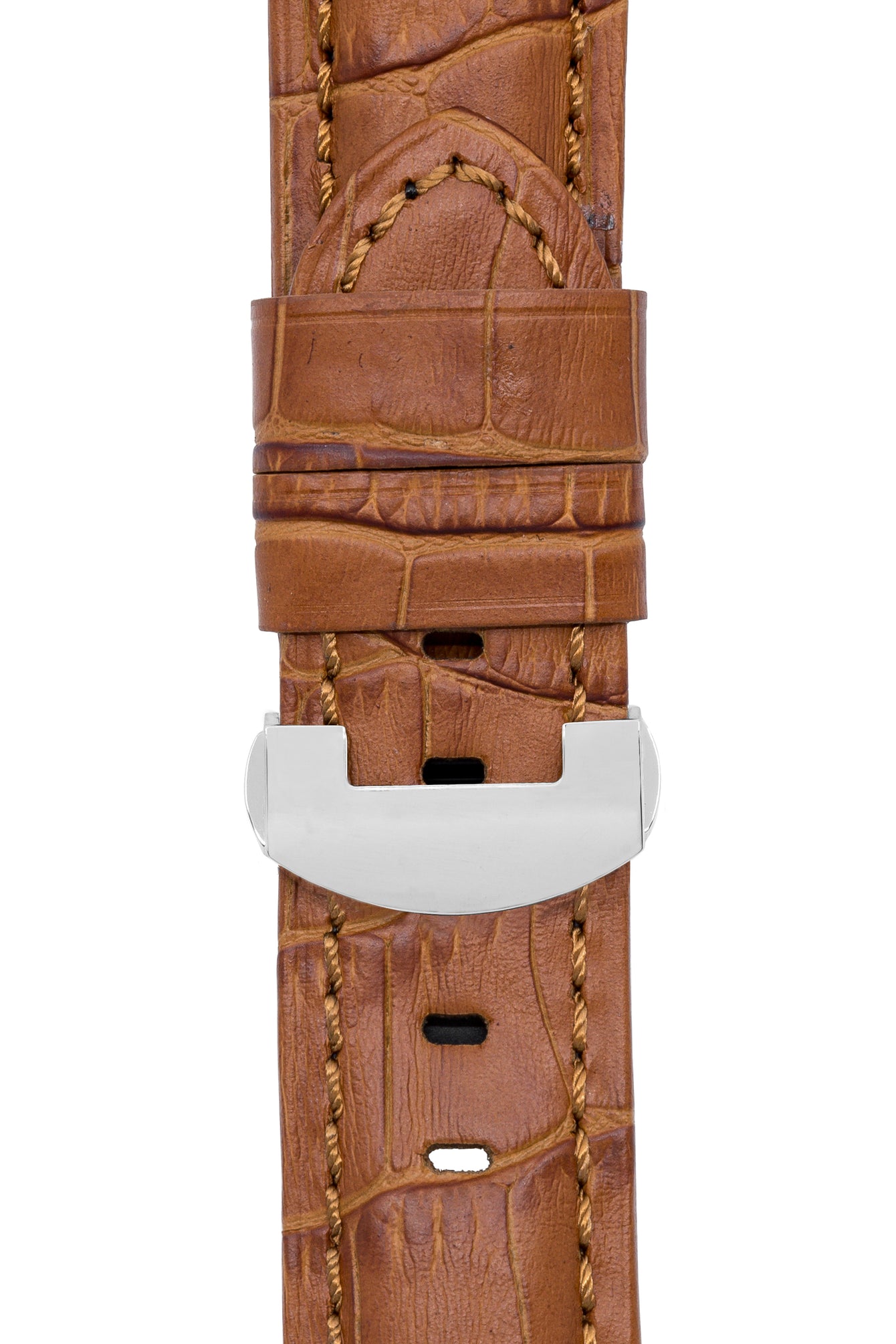 Panerai-Style Alligator-Embossed Deployment Watch Strap in BROWN / BROWN