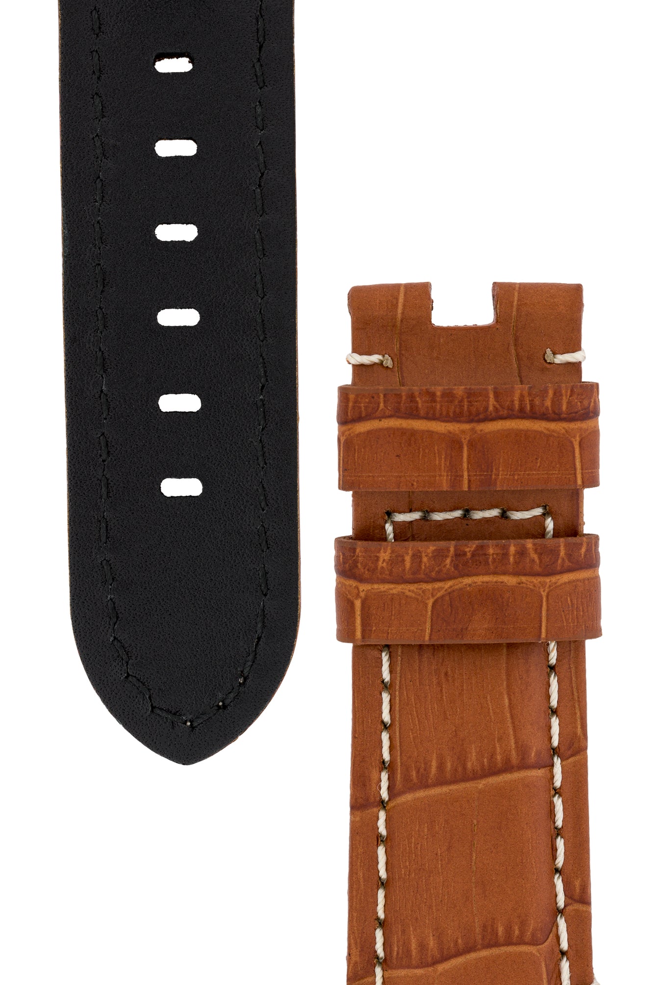 Panerai-Style Alligator-Embossed Deployment Watch Strap in BROWN / WHITE