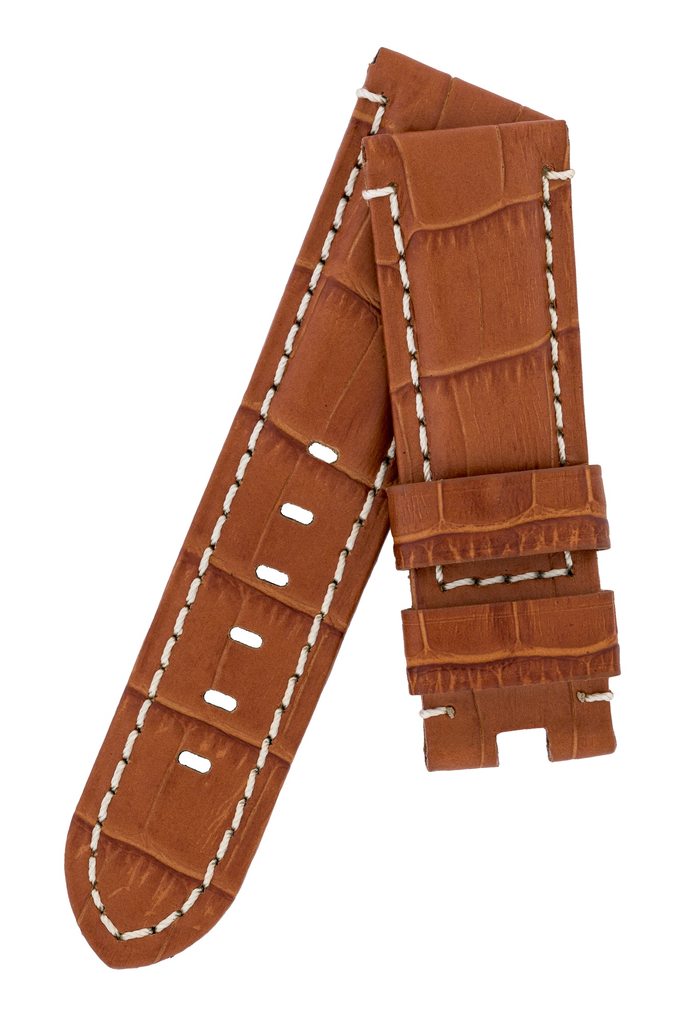 Panerai-Style Alligator-Embossed Deployment Watch Strap in BROWN / WHITE