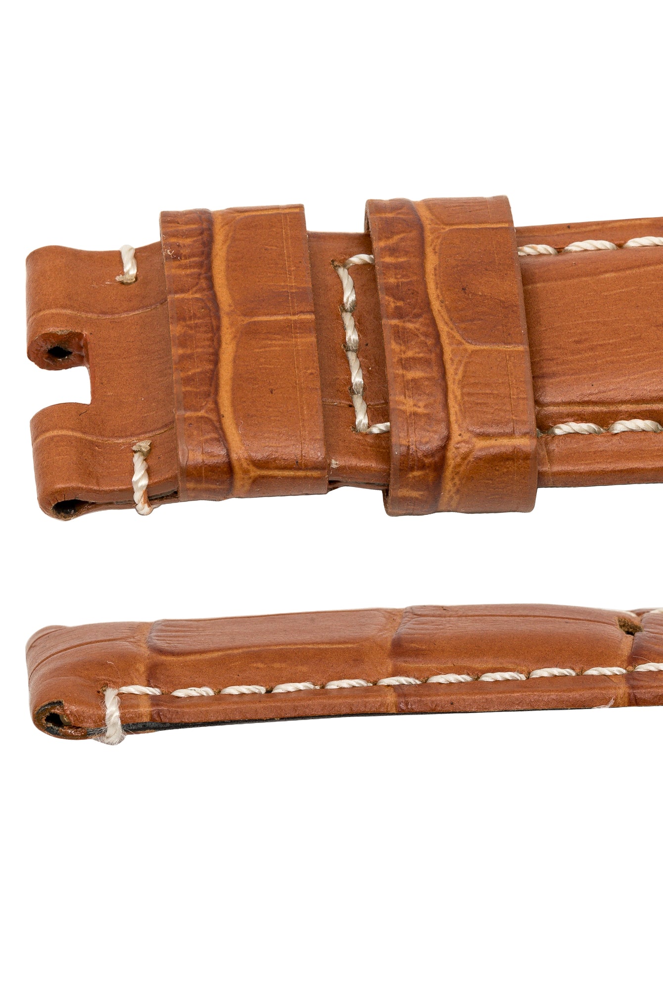 Panerai-Style Alligator-Embossed Deployment Watch Strap in BROWN / WHITE