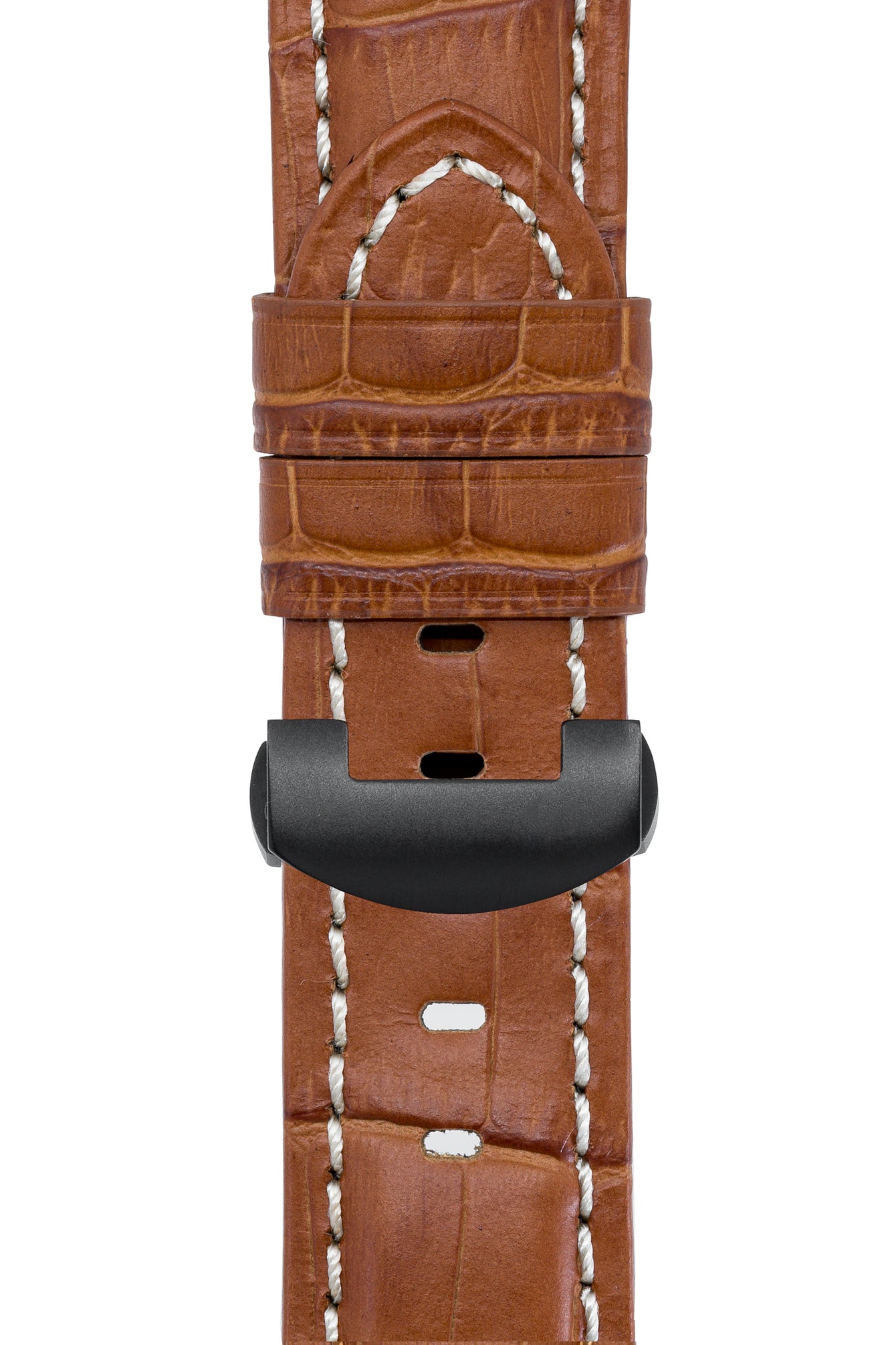 Panerai-Style Alligator-Embossed Deployment Watch Strap in BROWN / WHITE