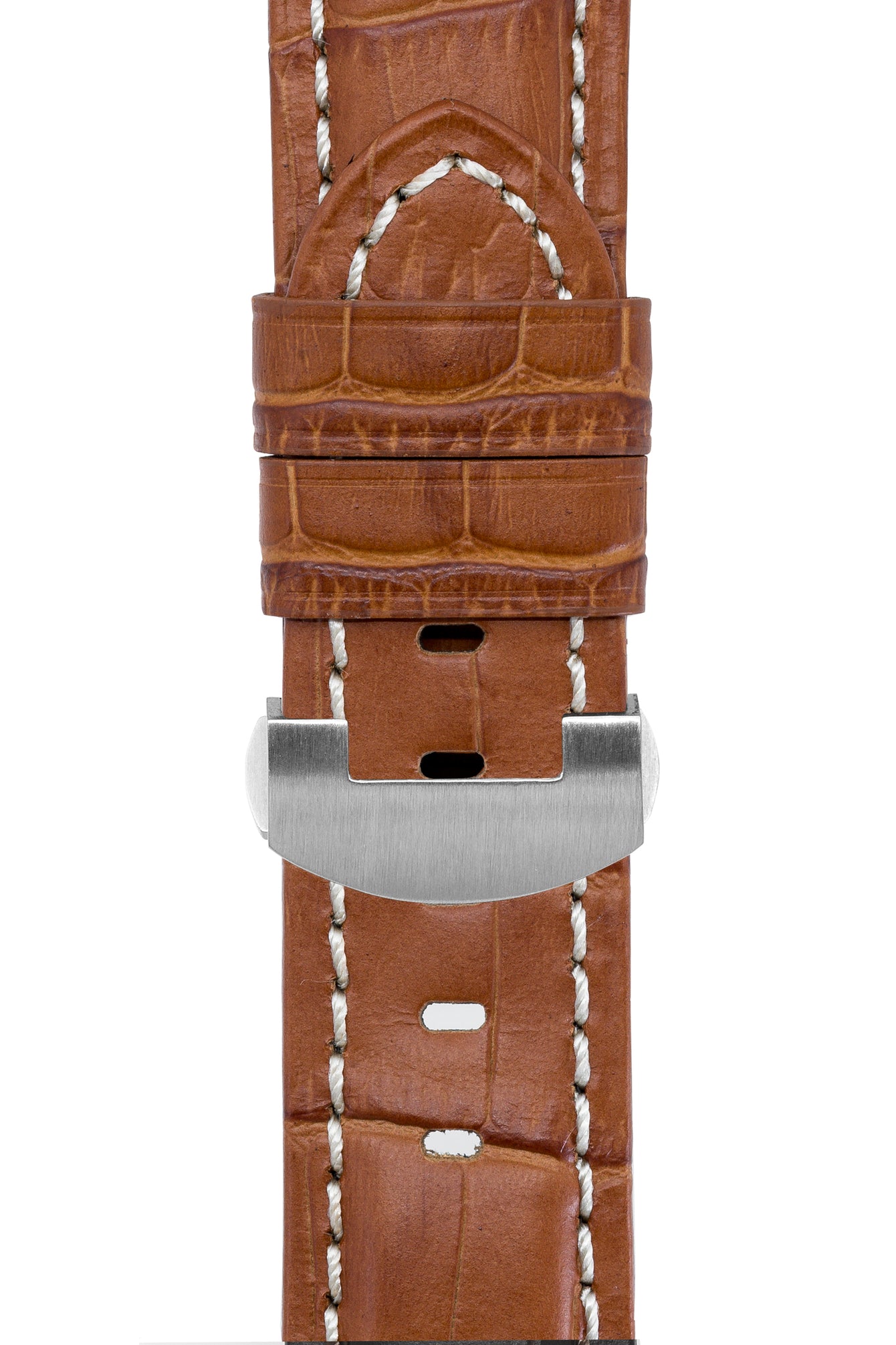 Panerai-Style Alligator-Embossed Deployment Watch Strap in BROWN / WHITE