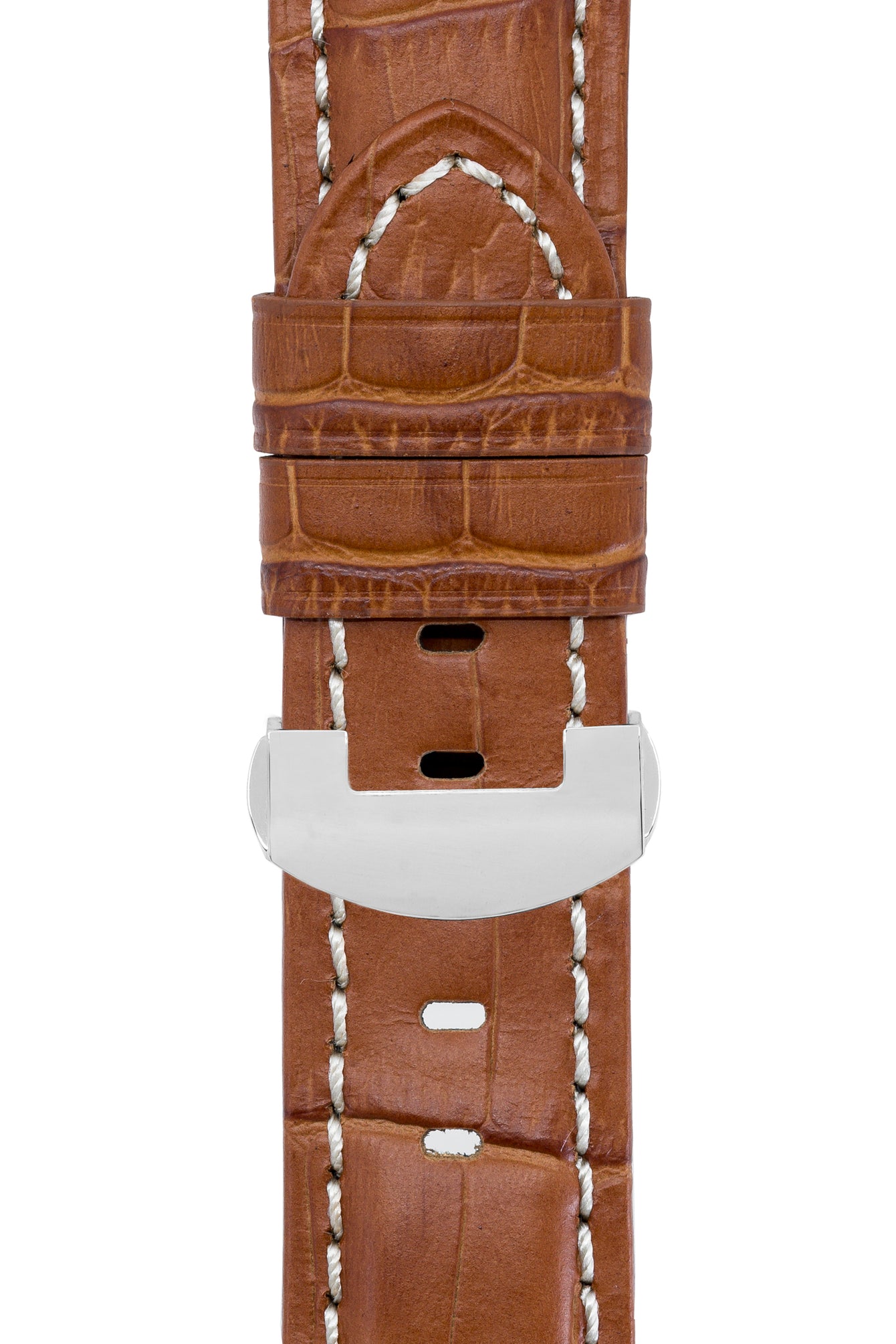 Panerai-Style Alligator-Embossed Deployment Watch Strap in BROWN / WHITE