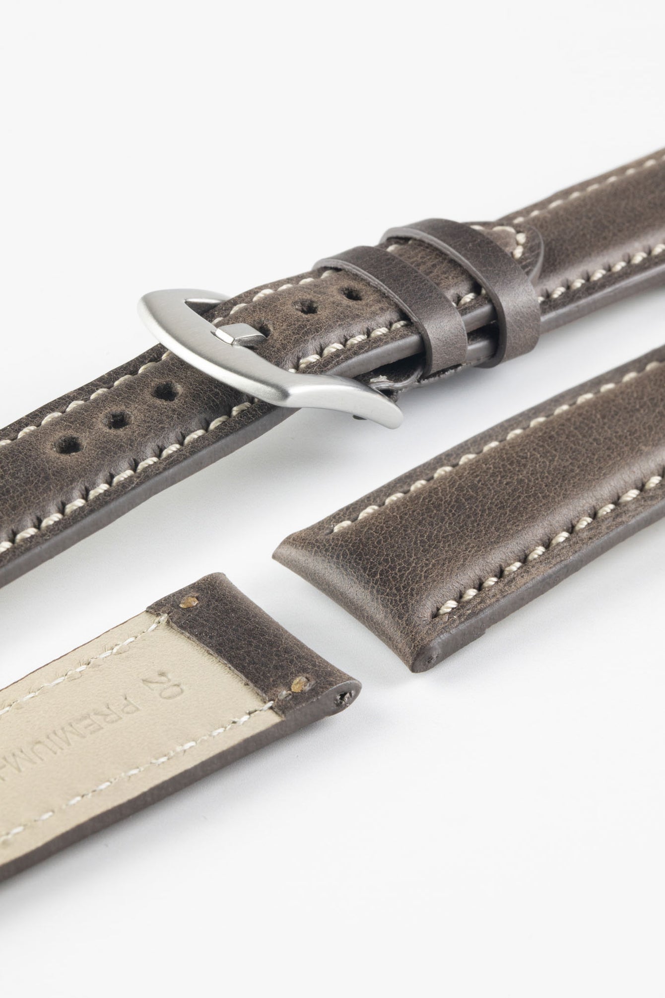 Pebro CADW Padded Vintage Leather Watch Strap in DARK BROWN