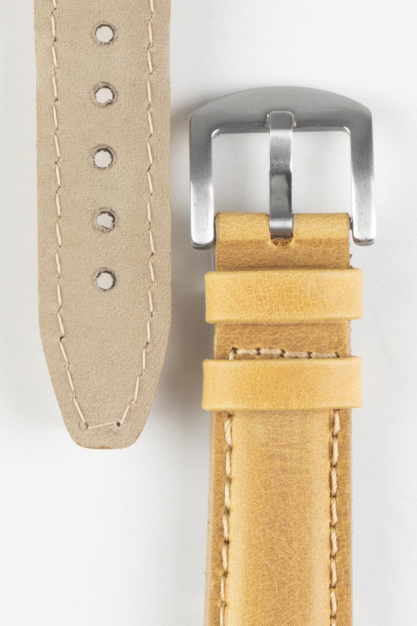 Pebro CADW Padded Vintage Leather Watch Strap in MUSTARD