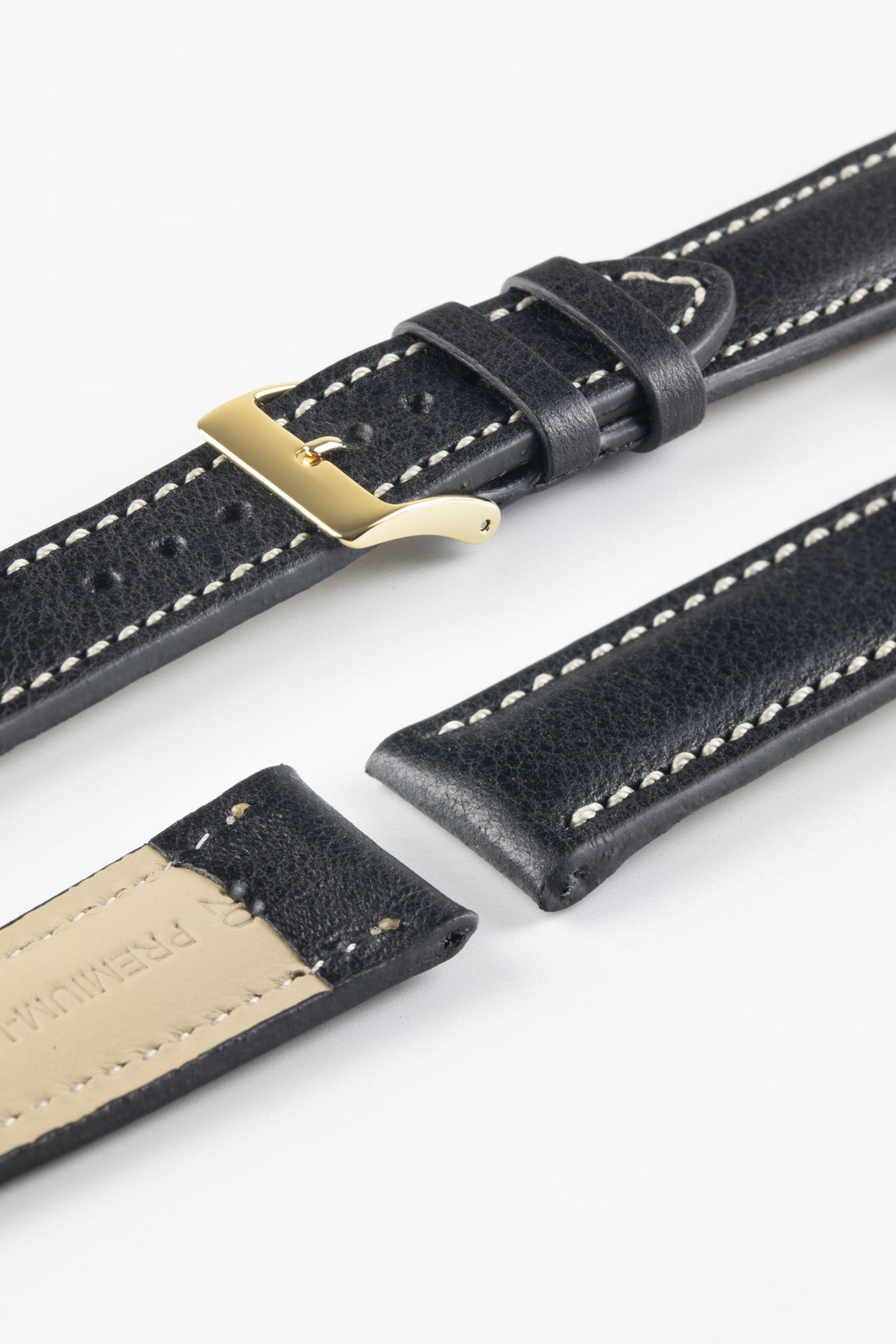 Pebro CADW DISTRESSED Padded Vintage Leather Watch Strap in BLACK