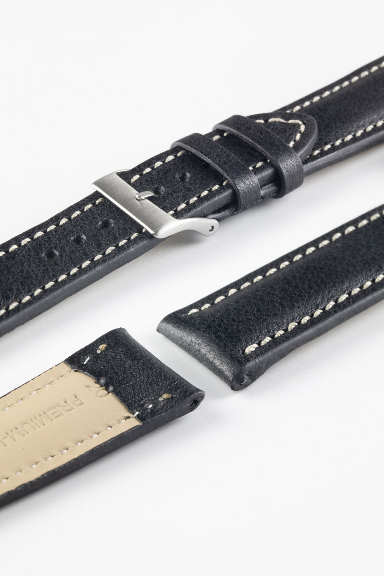 Pebro CADW DISTRESSED Padded Vintage Leather Watch Strap in BLACK