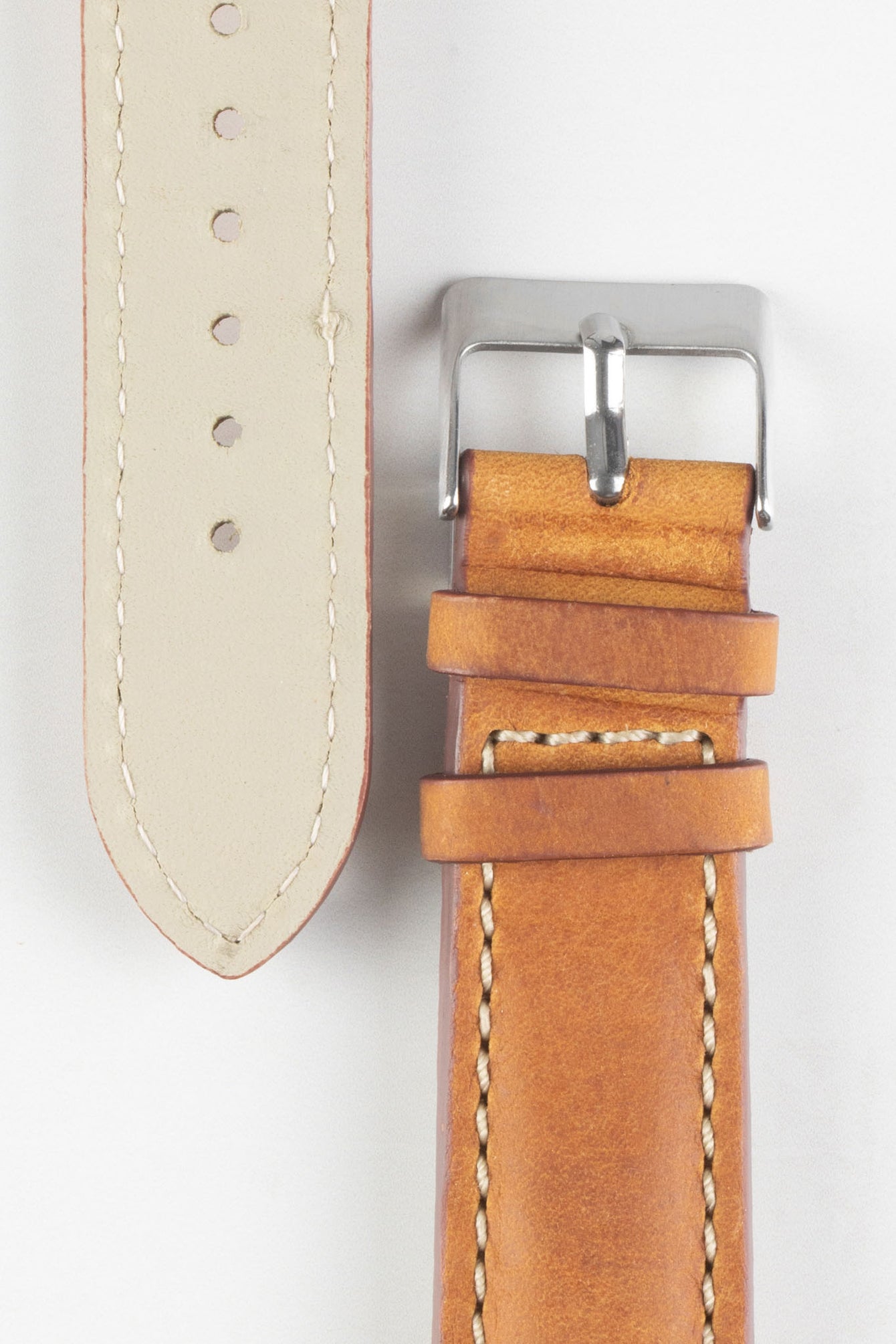 Pebro CADW DISTRESSED Padded Vintage Leather Watch Strap in COGNAC