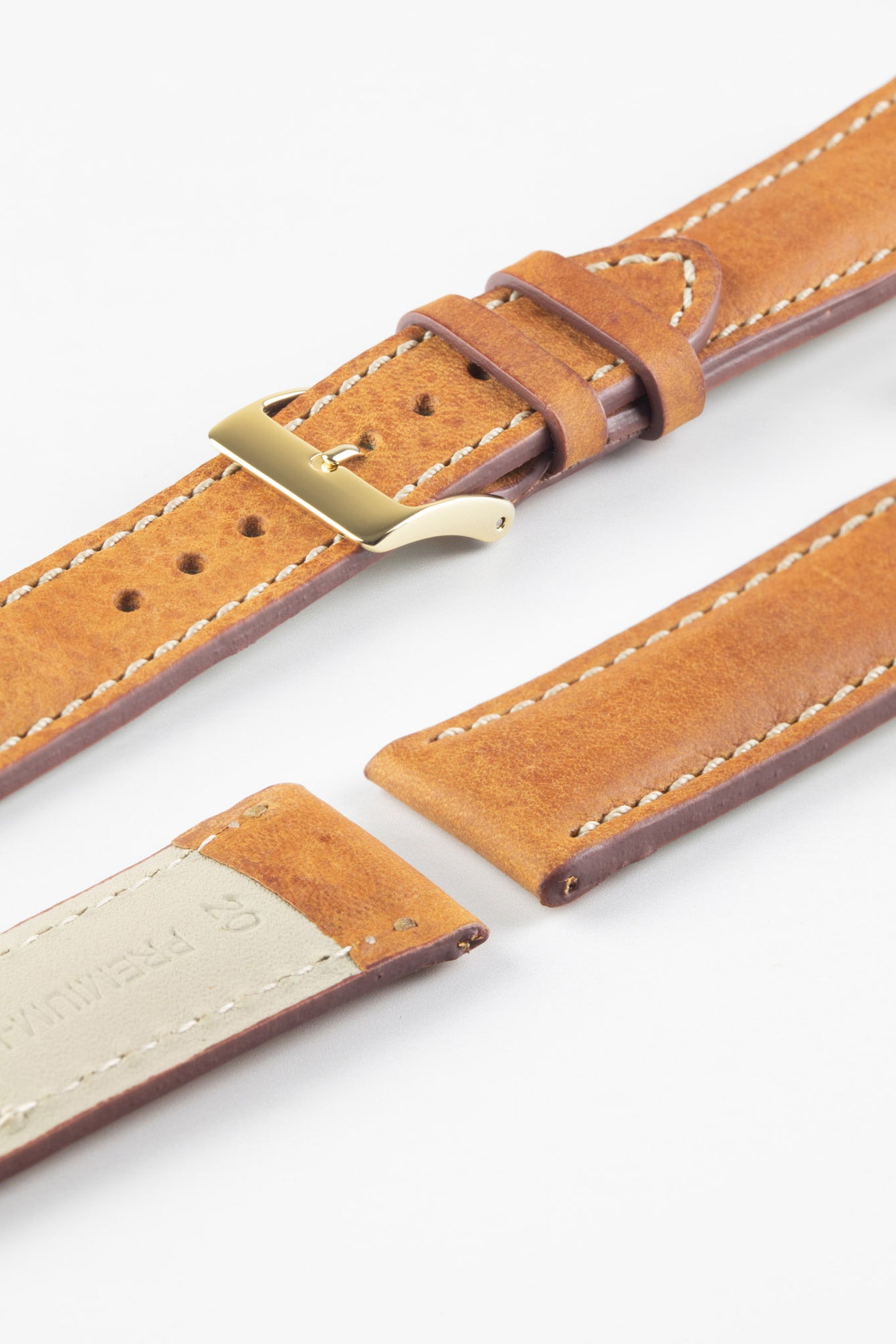 Pebro CADW DISTRESSED Padded Vintage Leather Watch Strap in COGNAC