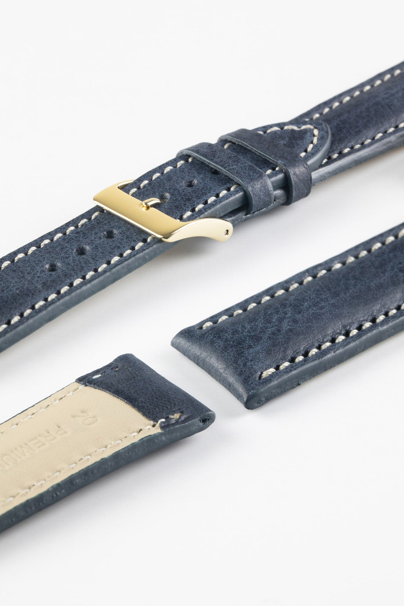 Pebro CADW DISTRESSED Padded Vintage Leather Watch Strap in DARK BLUE