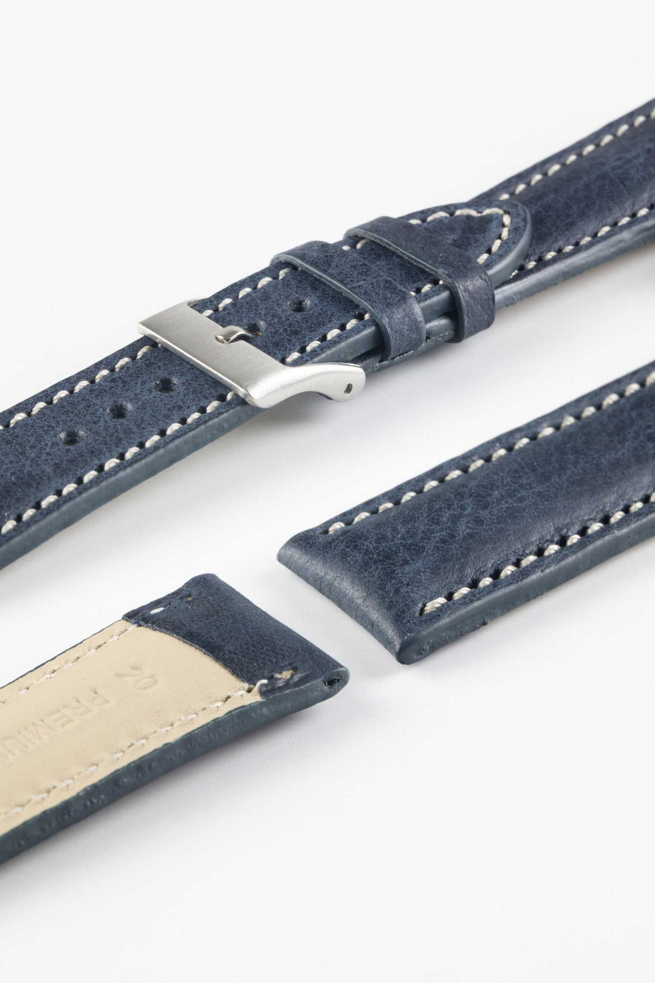 Pebro CADW DISTRESSED Padded Vintage Leather Watch Strap in DARK BLUE