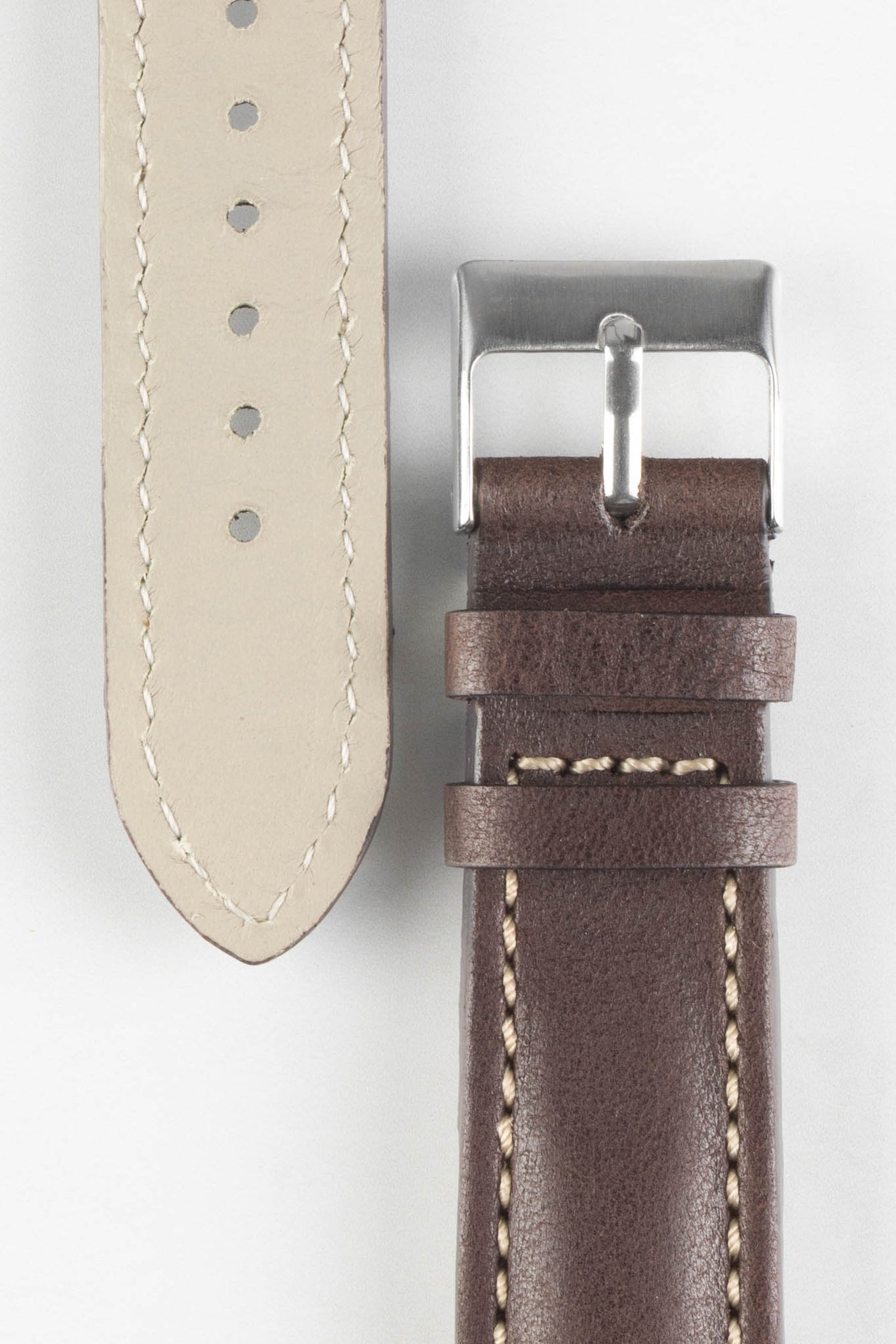 Pebro CADW DISTRESSED Padded Vintage Leather Watch Strap in DARK BROWN