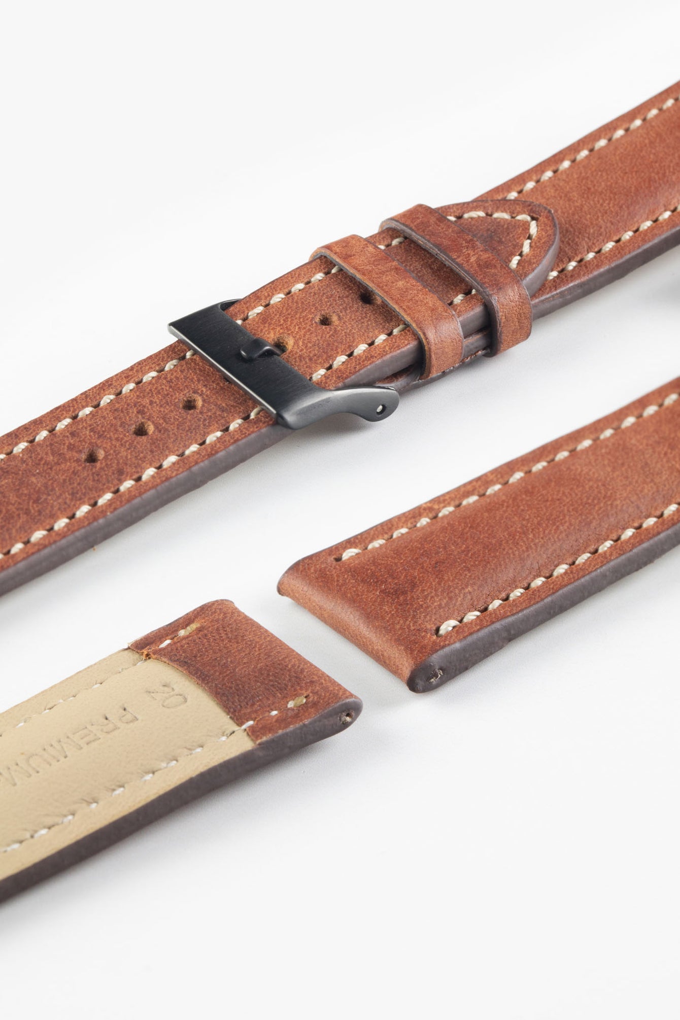 Pebro CADW DISTRESSED Padded Vintage Leather Watch Strap in GOLD BROWN