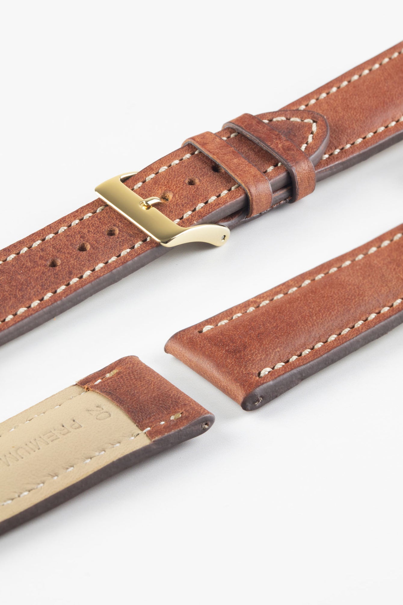 Pebro CADW DISTRESSED Padded Vintage Leather Watch Strap in GOLD BROWN