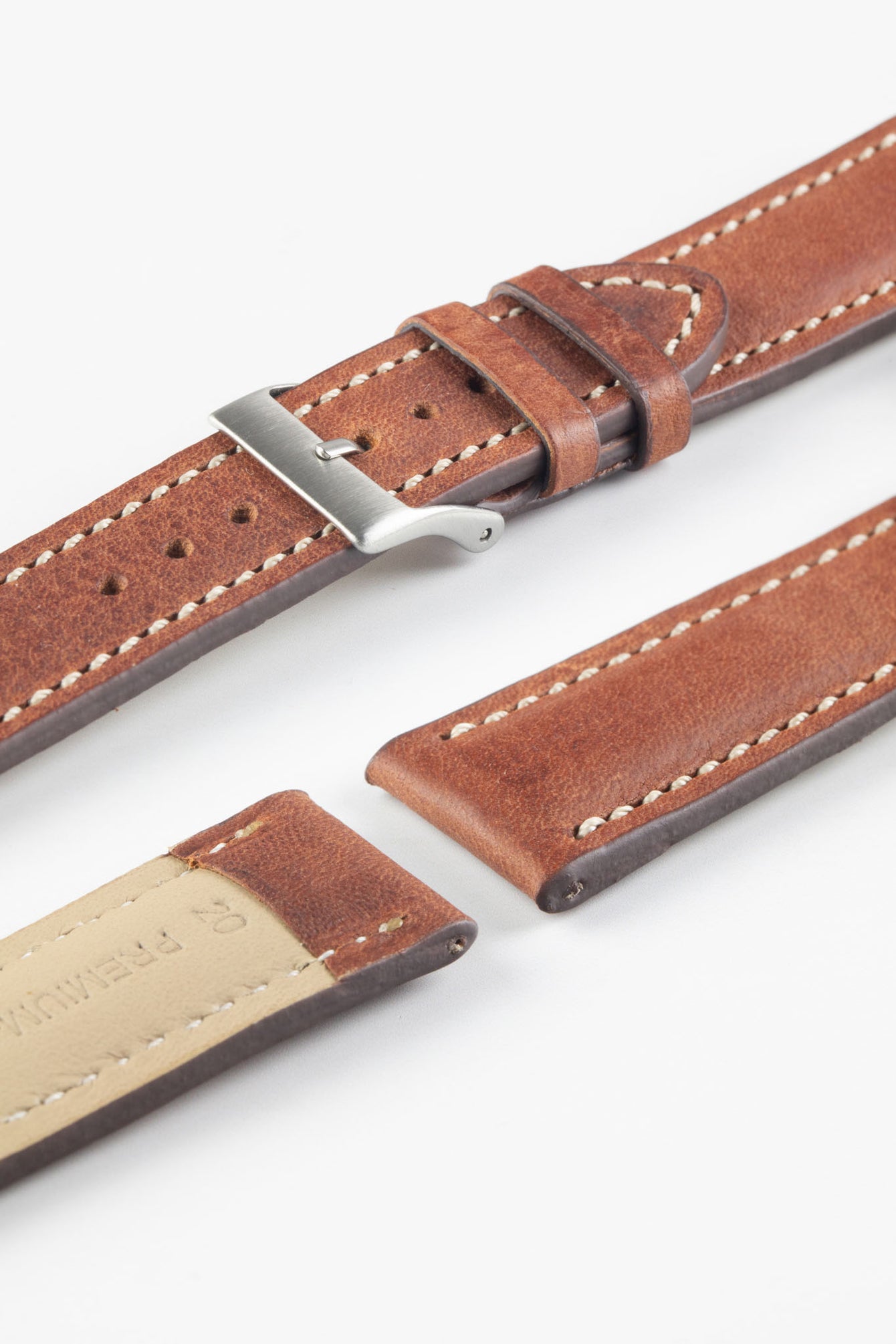 Pebro CADW DISTRESSED Padded Vintage Leather Watch Strap in GOLD BROWN