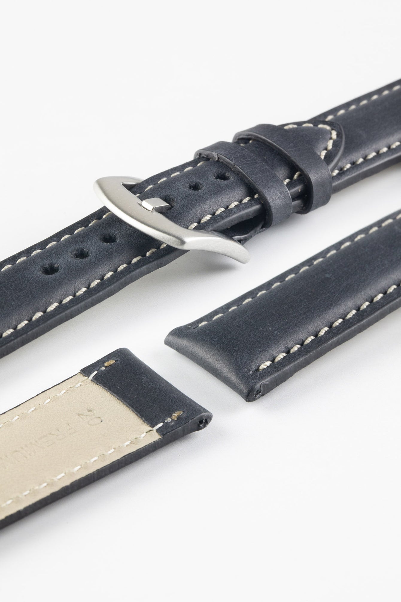 Pebro CADW XL Padded Vintage Leather Watch Strap in BLACK