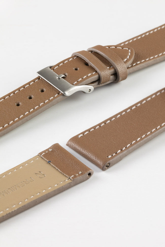 Pebro CLASSIC Unpadded Calfskin Leather Watch Strap in BEIGE