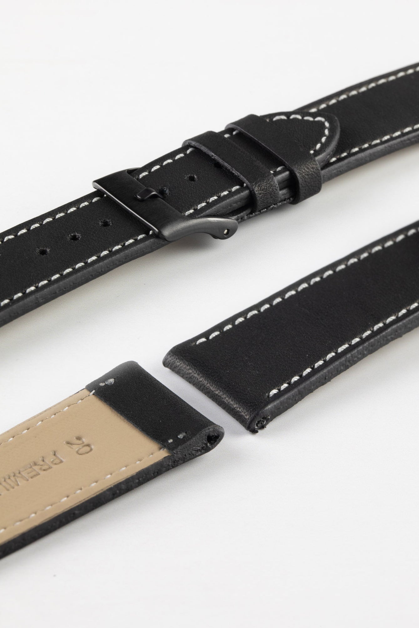 Pebro CLASSIC Unpadded Calfskin Leather Watch Strap in BLACK