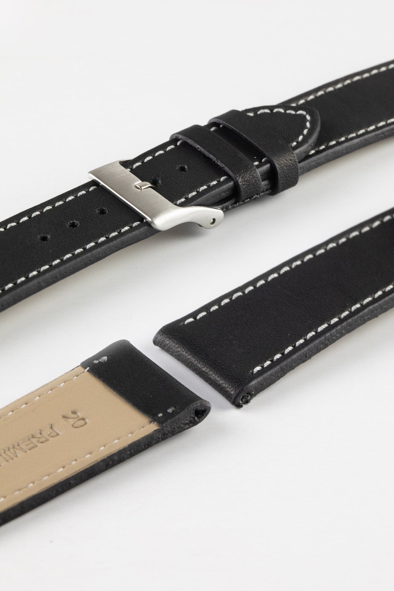 Pebro CLASSIC Unpadded Calfskin Leather Watch Strap in BLACK