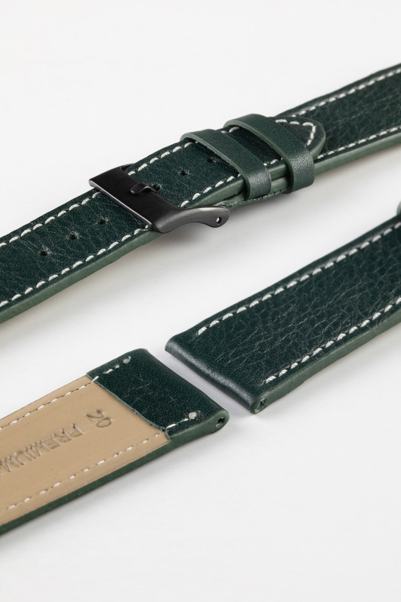 dark green leather watch strap