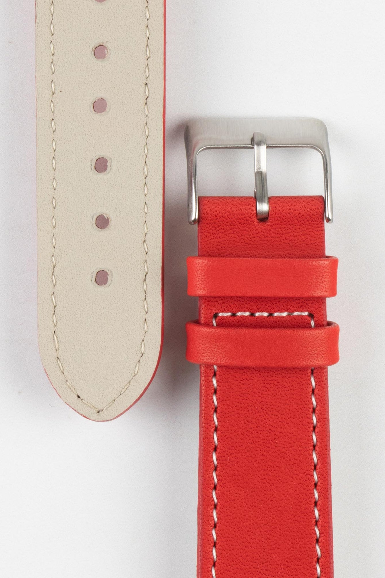 Pebro CLASSIC Unpadded Calfskin Leather Watch Strap in RED