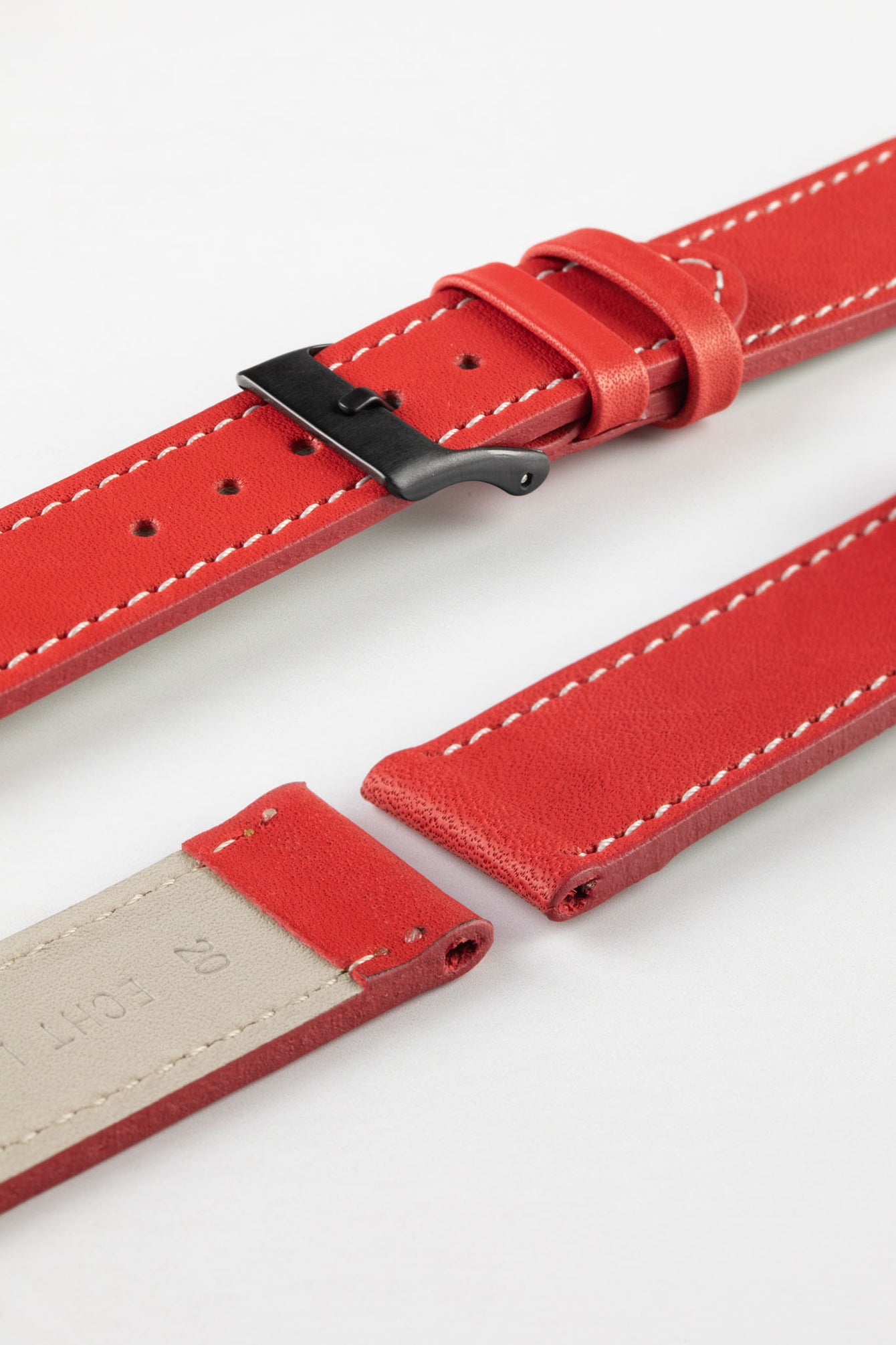 Pebro CLASSIC Unpadded Calfskin Leather Watch Strap in RED