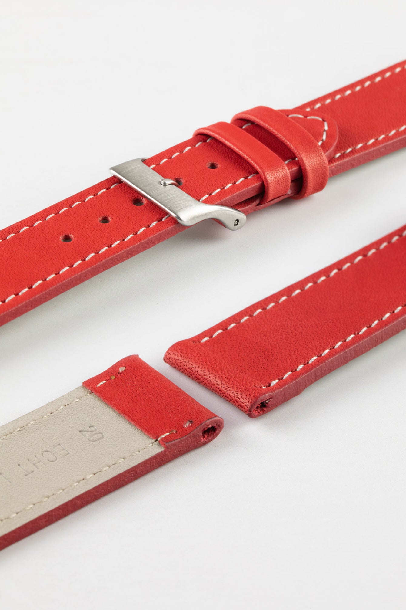 Pebro CLASSIC Unpadded Calfskin Leather Watch Strap in RED