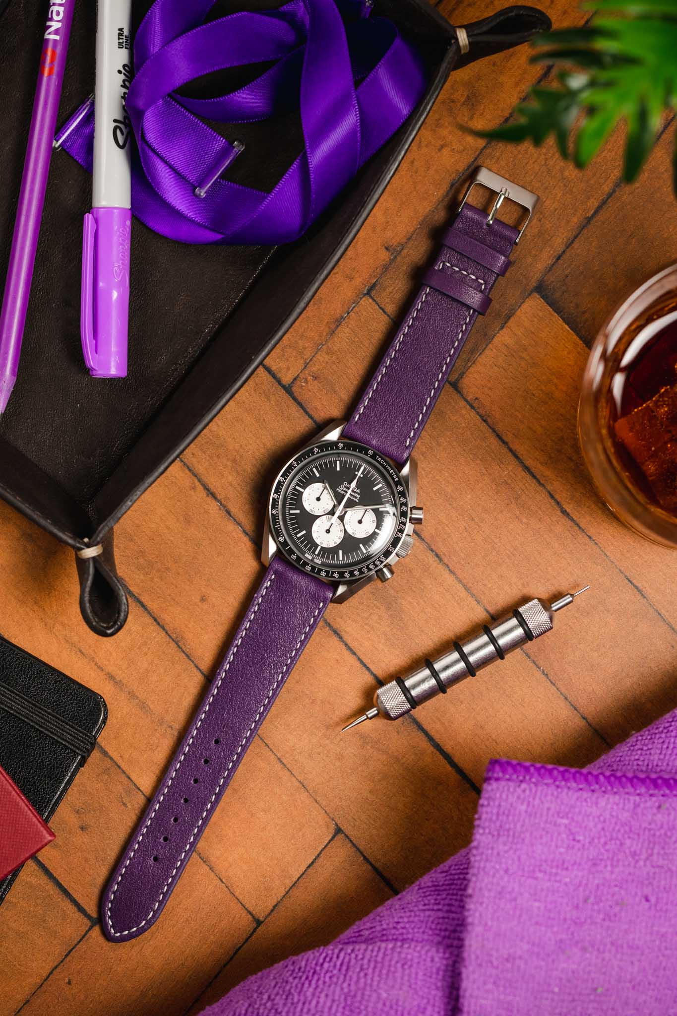 Purple leather watch discount band