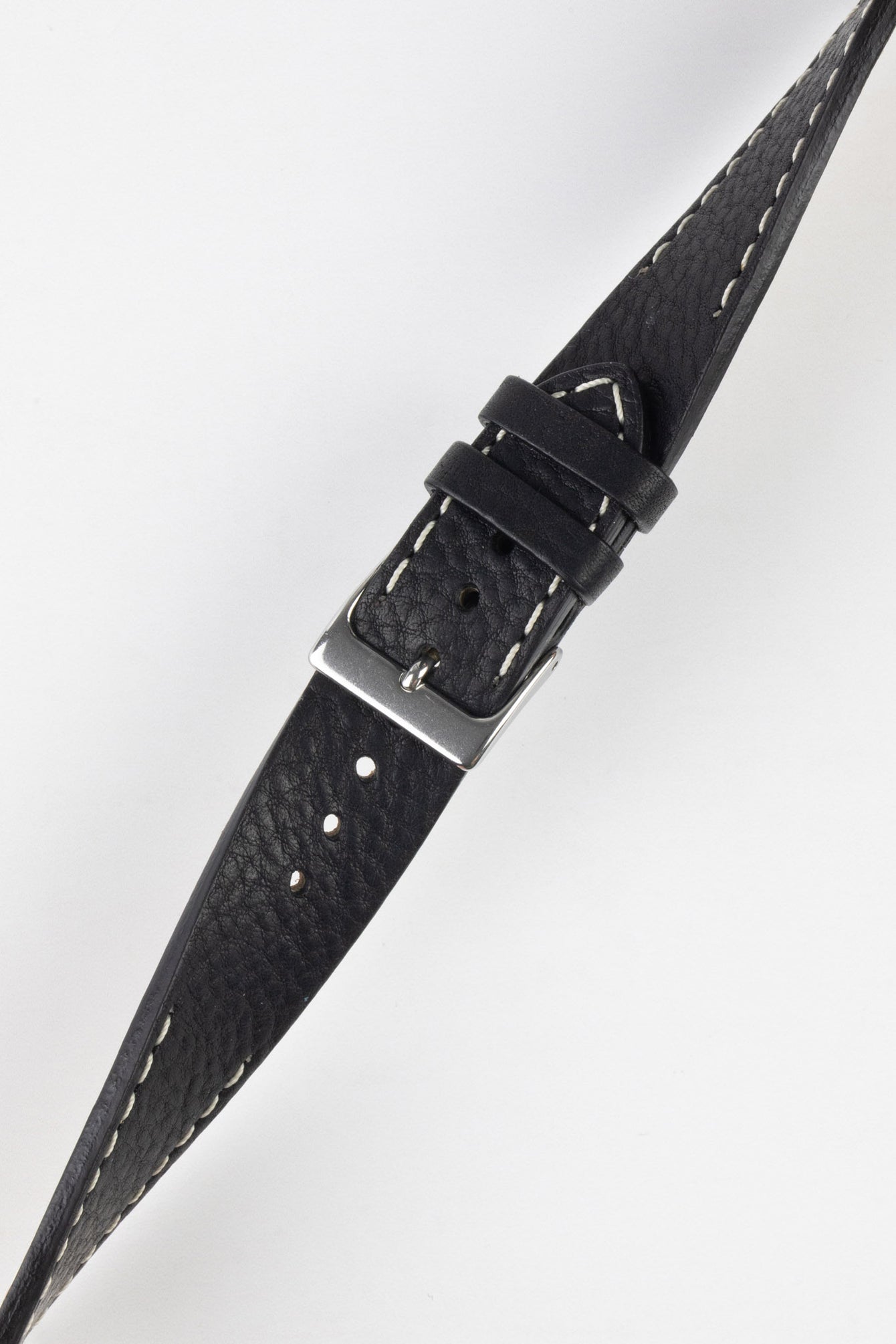 Pebro HALF-STITCH Calfskin Leather Watch Strap in BLACK