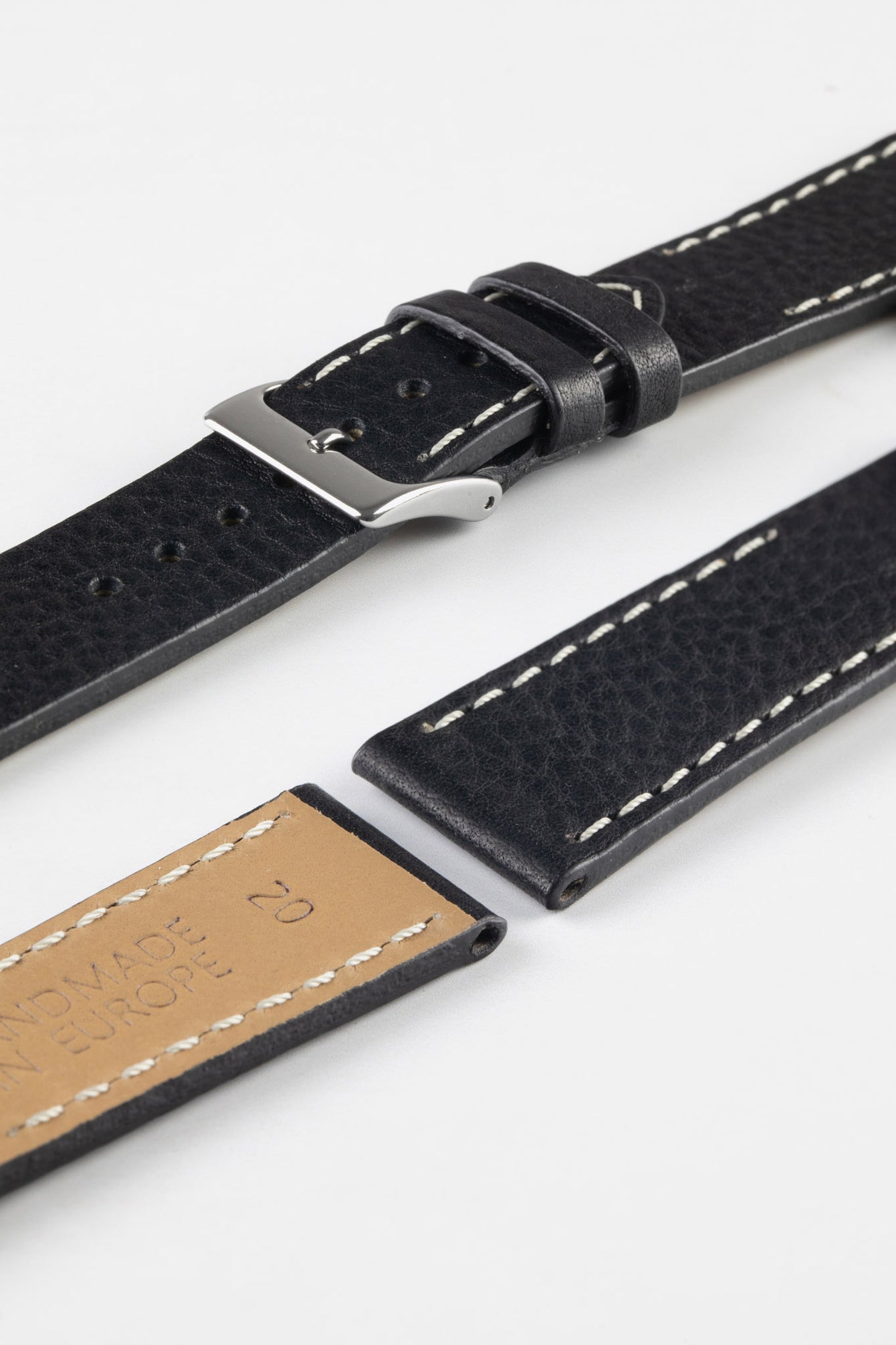 Pebro HALF-STITCH Calfskin Leather Watch Strap in BLACK