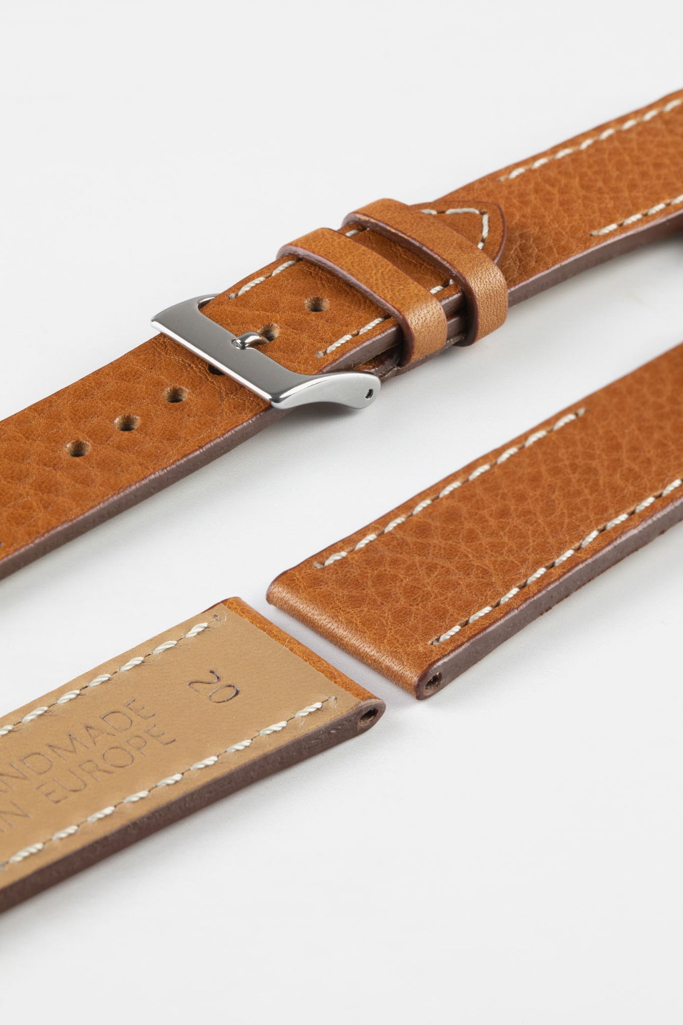 Pebro HALF-STITCH Calfskin Leather Watch Strap in GOLD BROWN