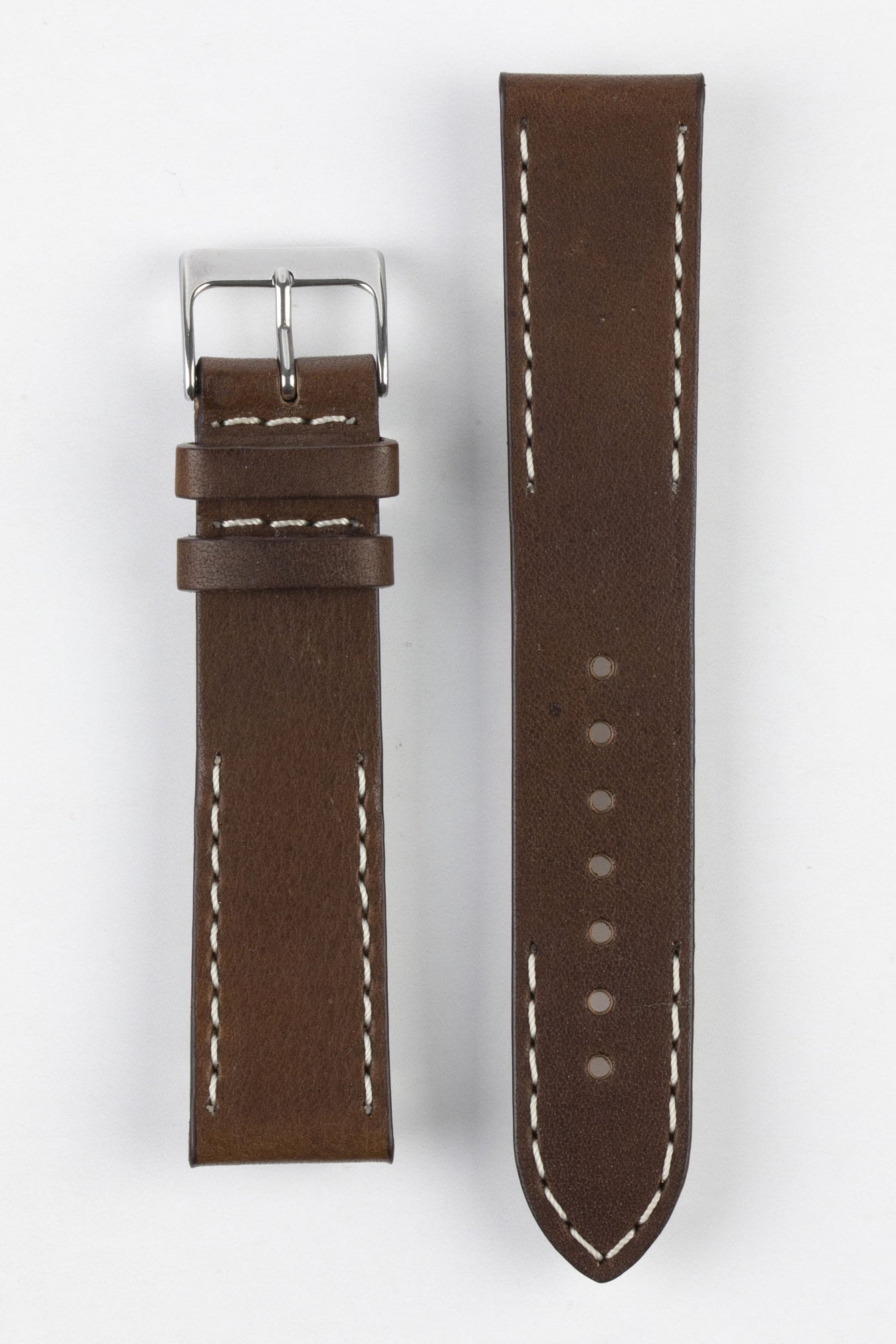 Pebro HALF-STITCH Calfskin Leather Watch Strap in DARK BROWN