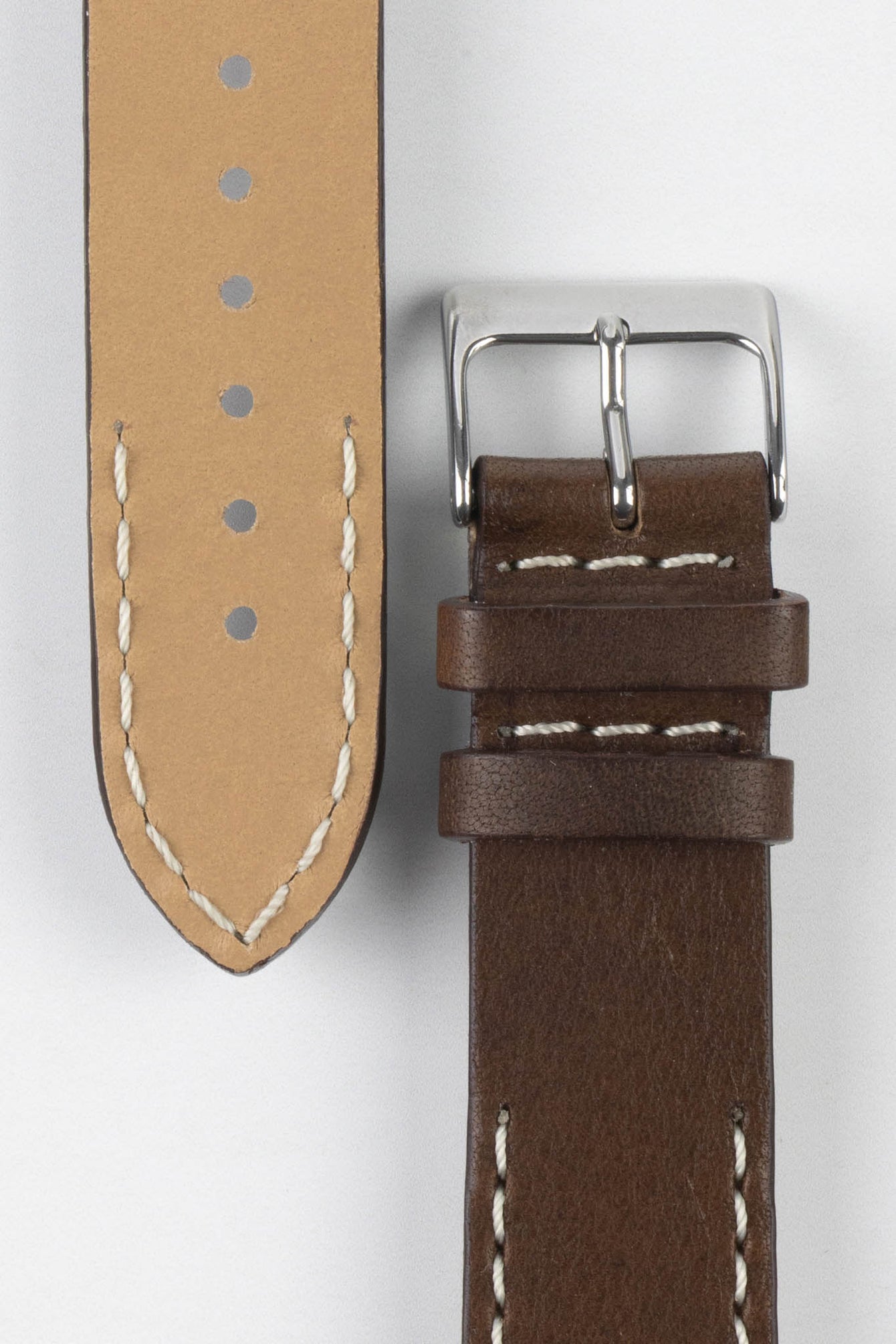 Pebro HALF-STITCH Calfskin Leather Watch Strap in DARK BROWN