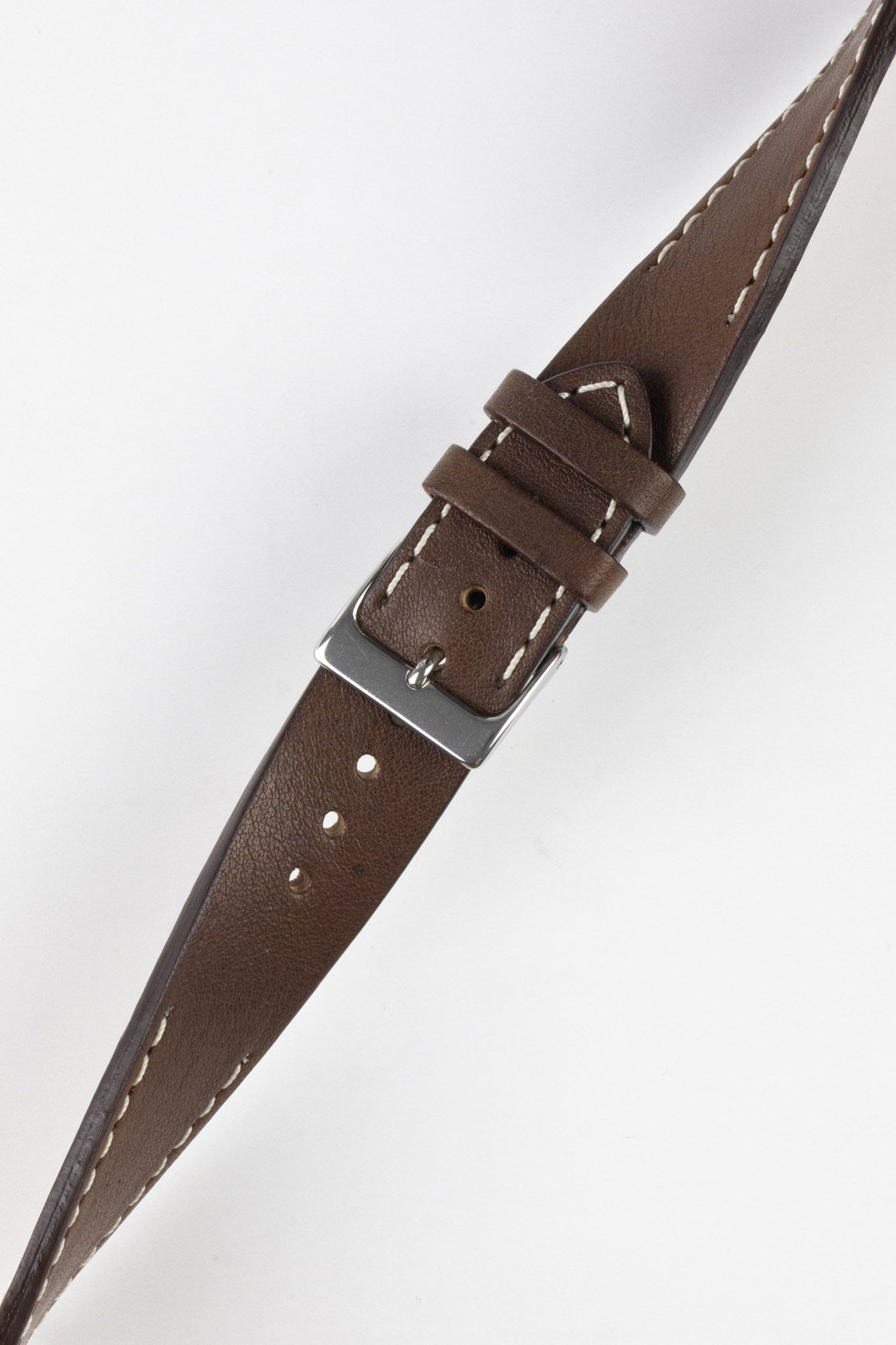 Pebro HALF-STITCH Calfskin Leather Watch Strap in DARK BROWN