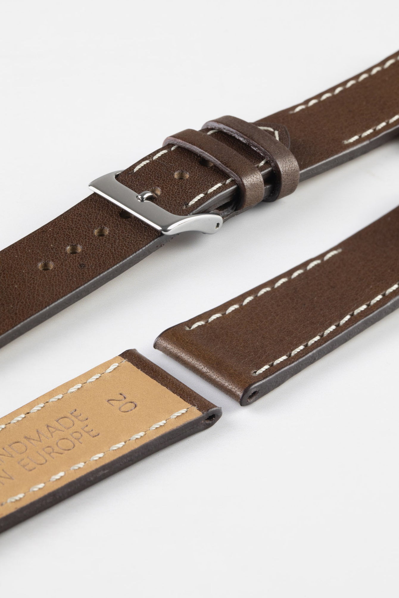 Pebro HALF-STITCH Calfskin Leather Watch Strap in DARK BROWN